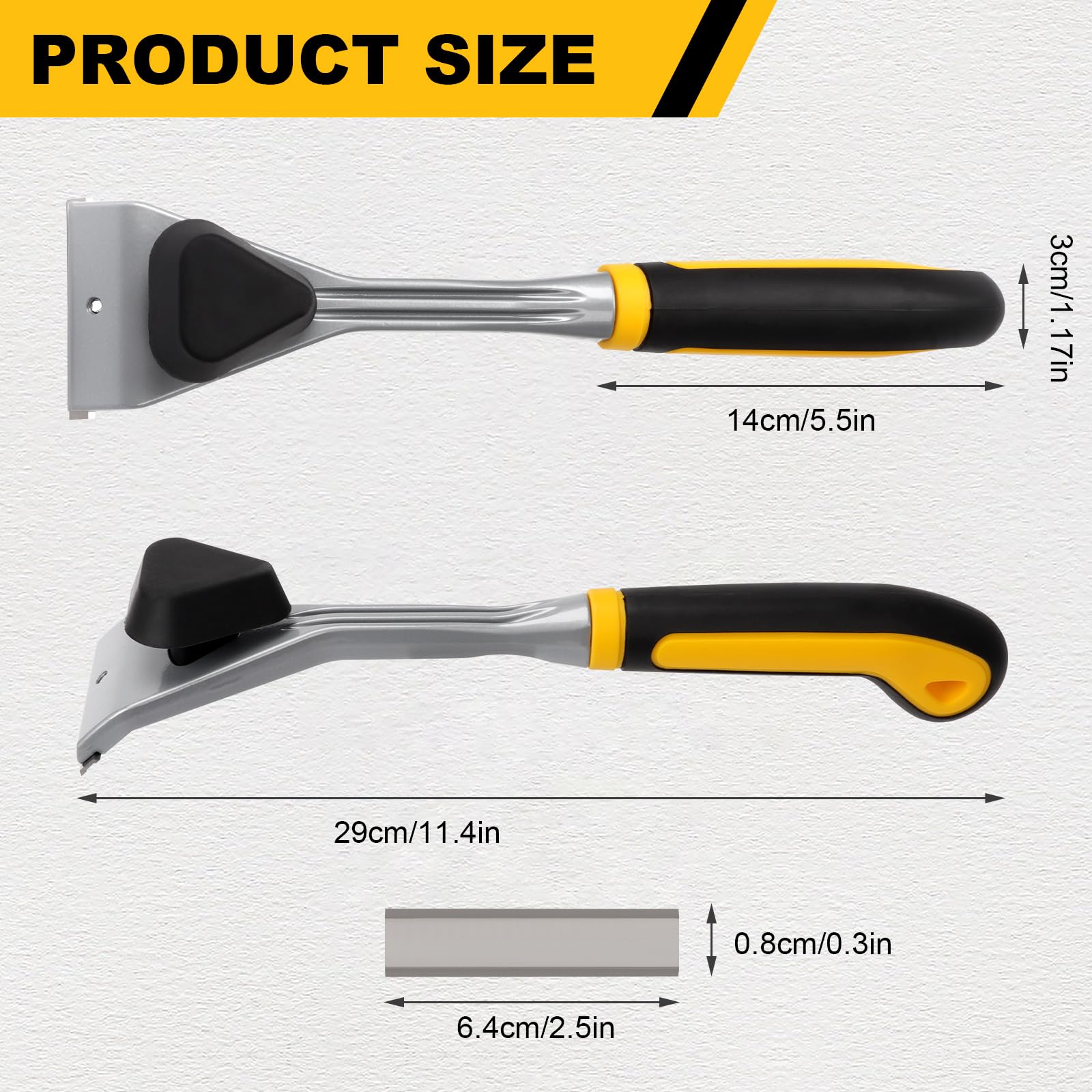 Wachiwar skrobak 29 cm Ergo, skrobak do farb spiekanych z wymiennymi ostrzami 64 mm i wygodnym uchwytem, uniwersalny skrobak ze stali węglowej do usuwania farby, kleju, lakieru i rdzy