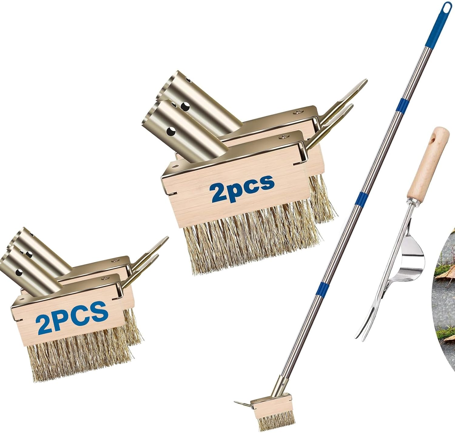 mcwdoit Crack Weeder Tool, Crevice Weeding Moss Brush with 2 Heads&Scraping Hook