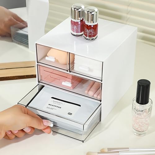 Miniatura 8 de Organizador de maquillaje con 4 cajones, organizador de escritorio, caja de almacenamiento de cosméticos para esmalte de uñas, lápiz labial,
