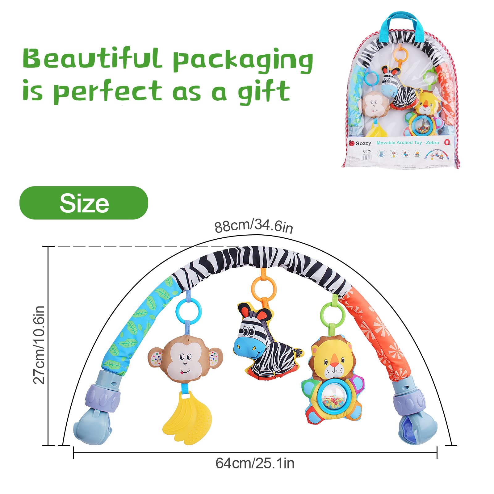 Giocattoli per carrozzina ad arco per bambini da 0 a 6 mesi per passeggino e carrozzina con sonaglio/cigolio musicale sensoriale appeso culla arco giocattolo per passeggino per neonati neonati