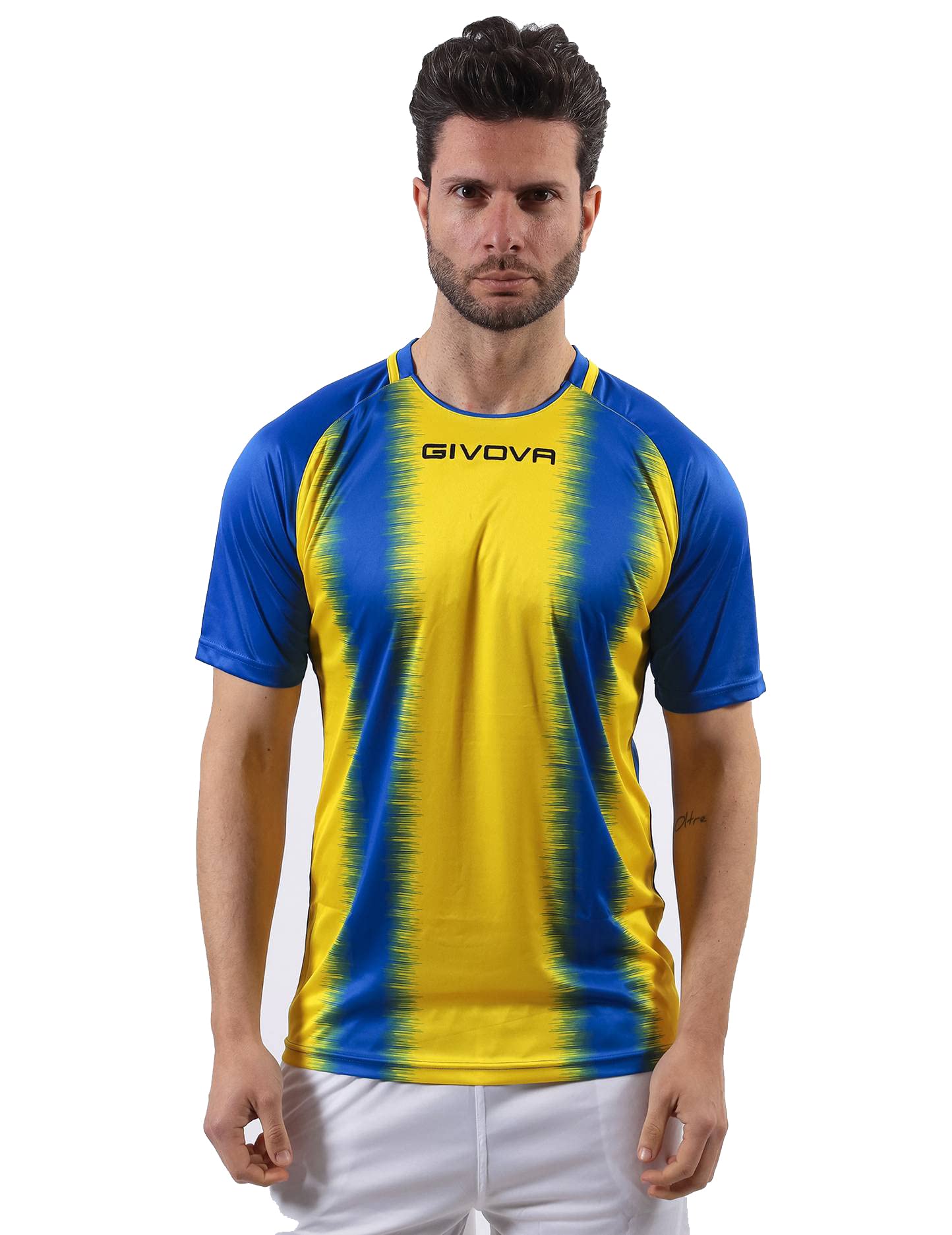 Givova Shirt Stripe M/C Interlock Azzurro/Giallo Tg. M