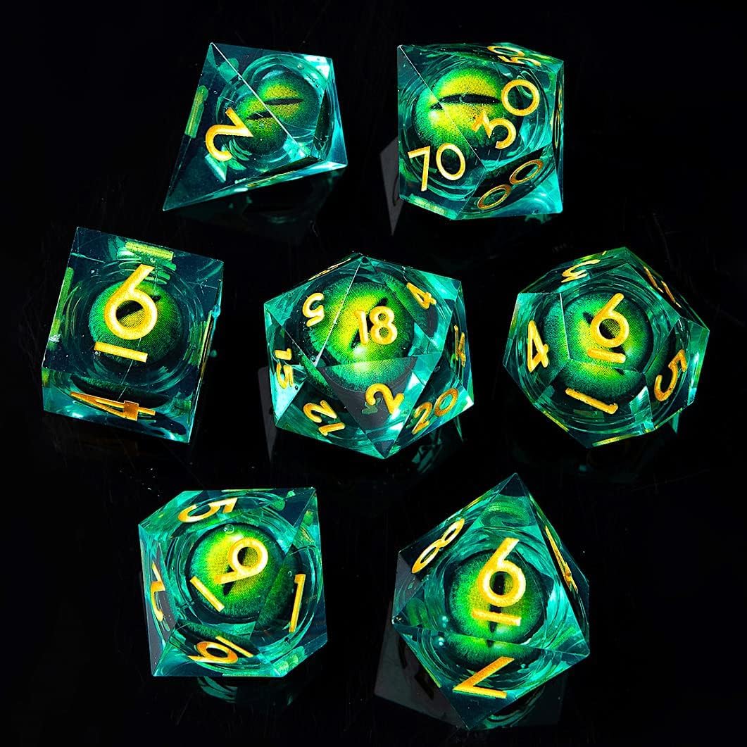 Power Beast Dungeon Set 7 Dados Poliedricos con Ojo de Dragon Giratorio, Dados de rol, Set de Dados, D&D, DND, Dungeons and Dragons, Dragones y Mazmorras, Dungeon Master.