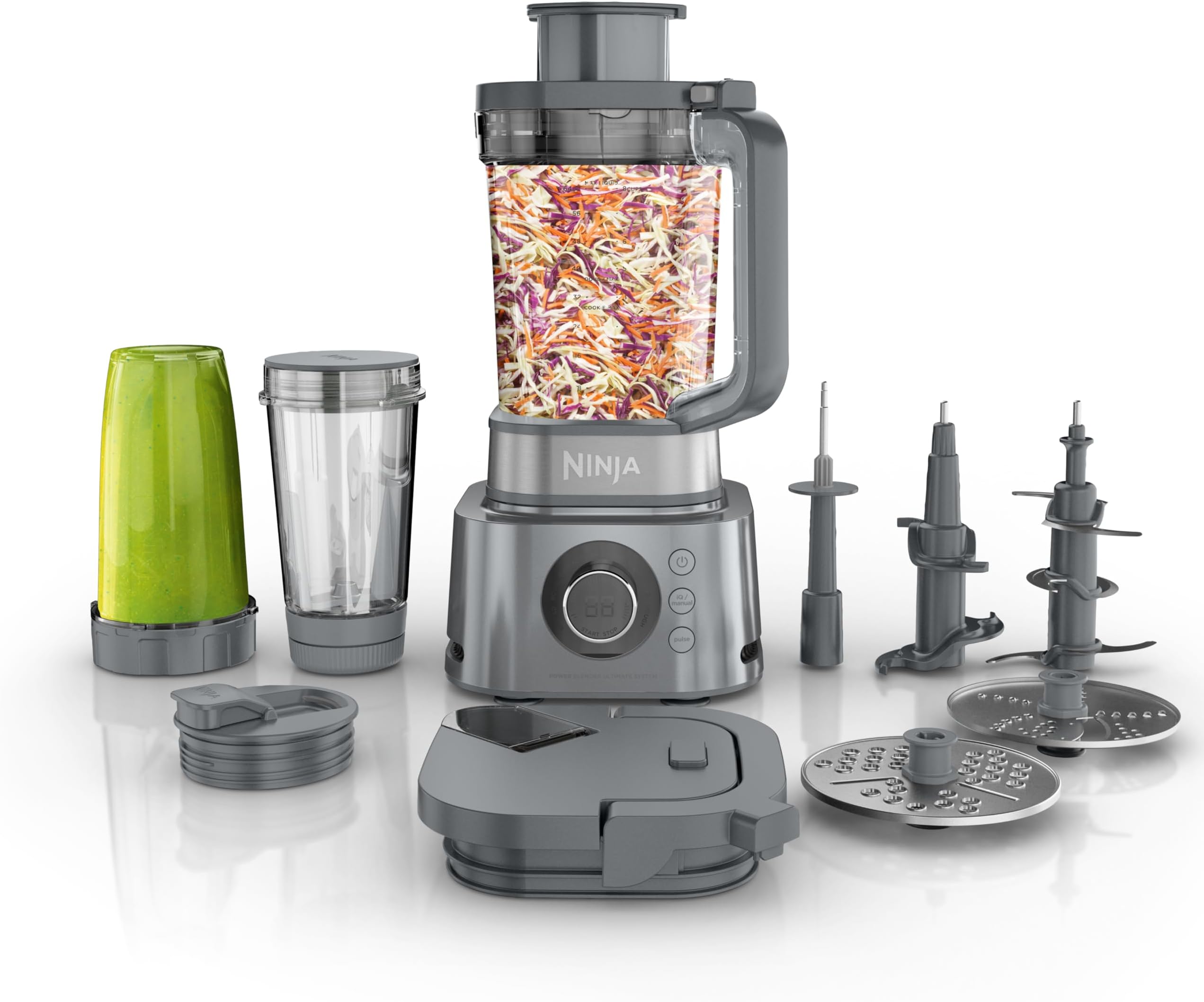 Blender & Food Processor Combo, Foodi Power Blender System for Smoothies, Bowls, Spreads & Shakes, 6 Functions, 72-oz Pitcher, To-Go Cups, Silver, SS401