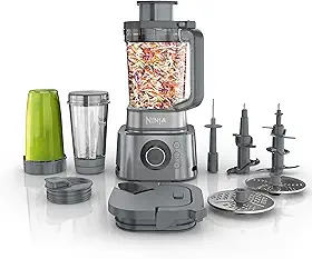 Ninja Conjunto de liquidificador e processador de alimentos, Foodi Power Blender System para smoothies, tigelas, pastas e batidos, 6 funções, jarra de vidro de 2,041 g, copos para viagem, prata, SS401