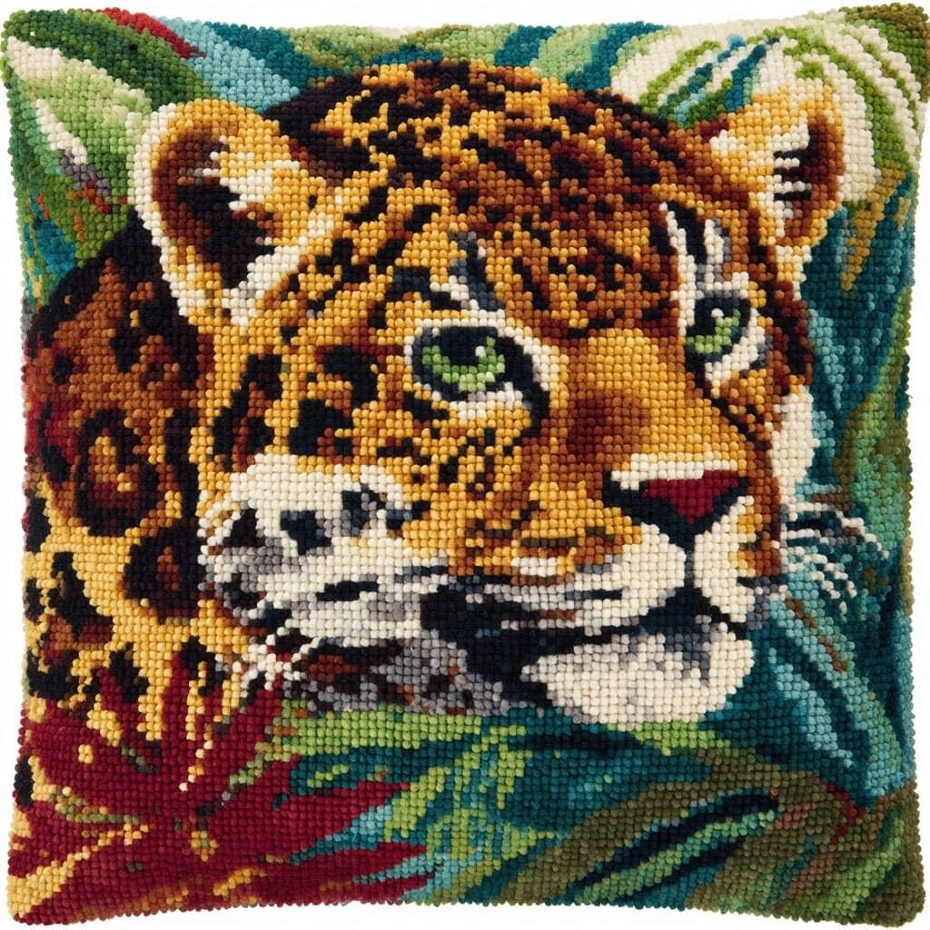 Henypt Latch Hook Cushion Kits Latch Hook Pillow Case Kit, Leopard