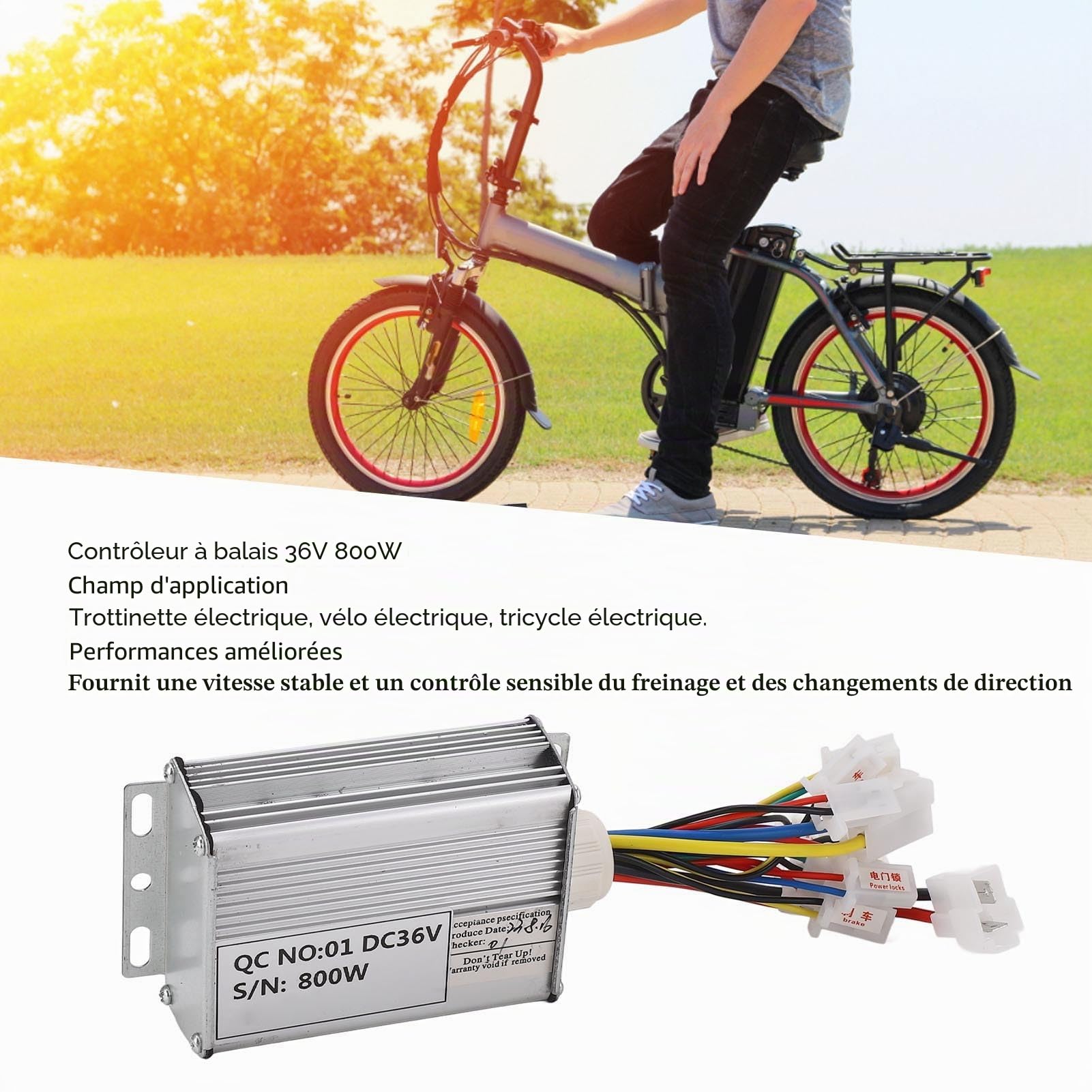 Contrôleur de Scooter électrique 36V 800W, Contrôleur de Fil Ignifuge avec Coque en Alliage D'aluminium pour Vélo électrique