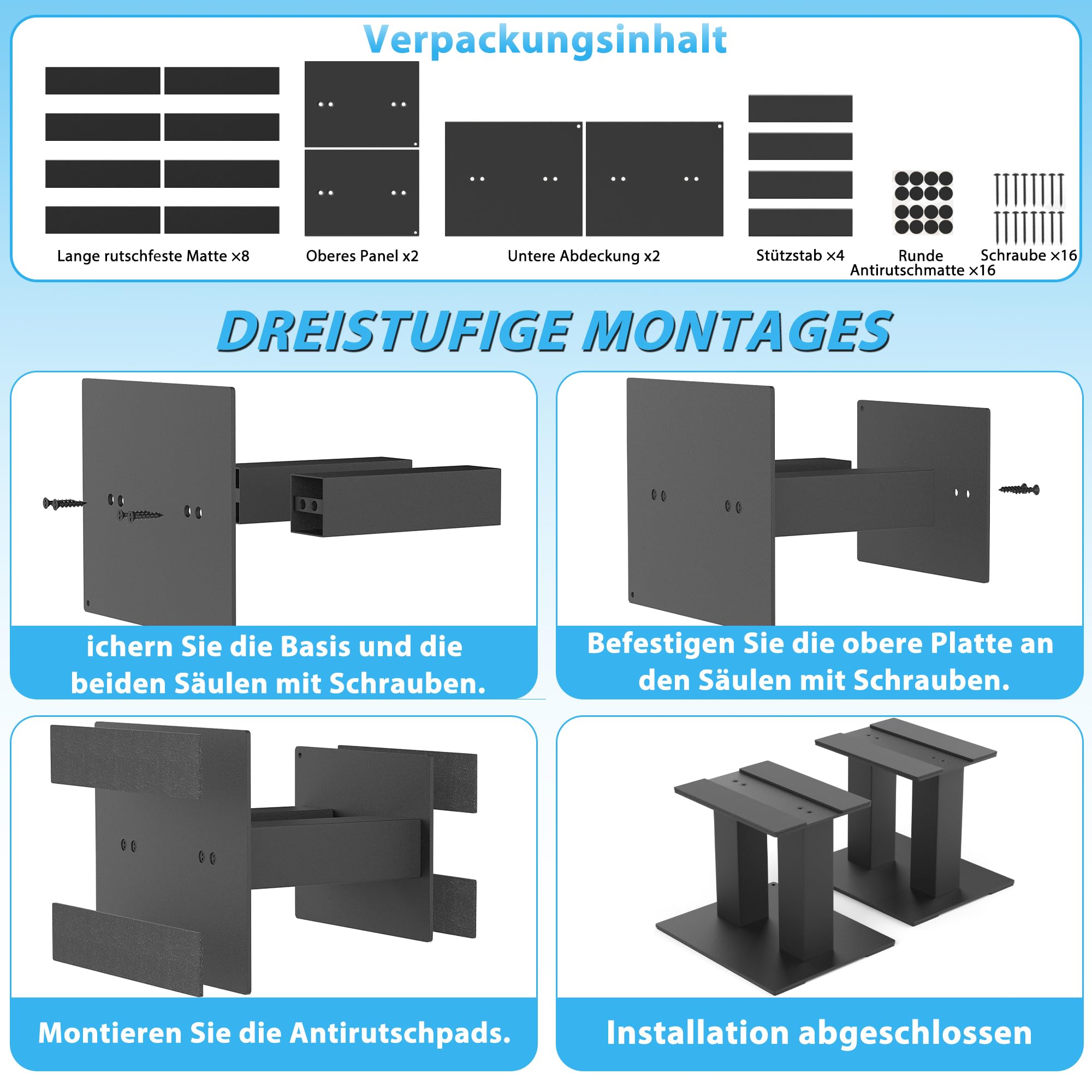 2er-Pack Desktop Lautsprecherständer, Universelle Desktop Audio Ständer aus Metall bis zu 13 KG, 2 Ständer für Computer und Bücherregal Lautsprecher (Regulär)