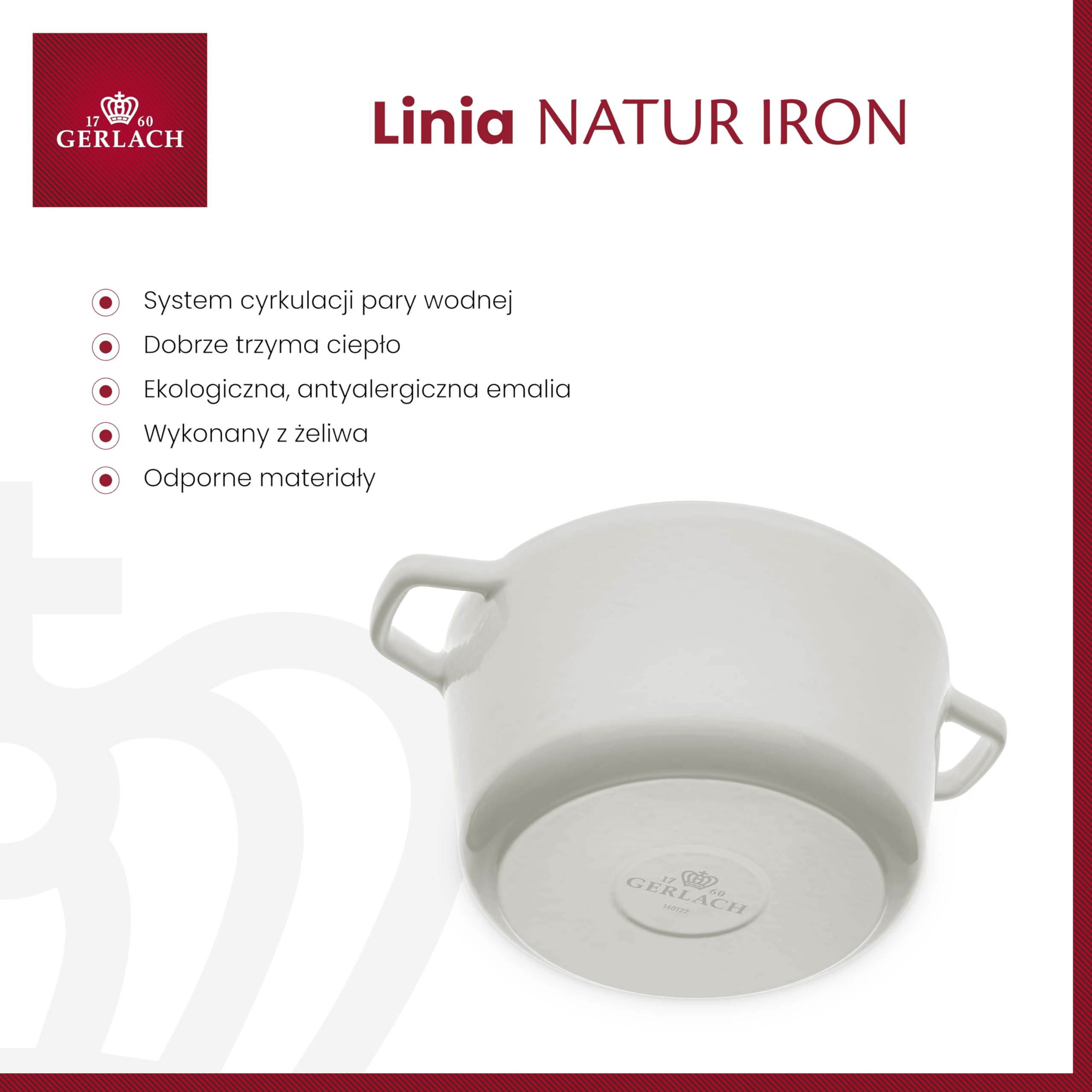 Gerlach Nature Iron Garnek Żeliwny 3 L z Pokrywką 21 cm na Indukcję Gas Garnek Emaliowany Garnek do Pieczenia Chleba Biały