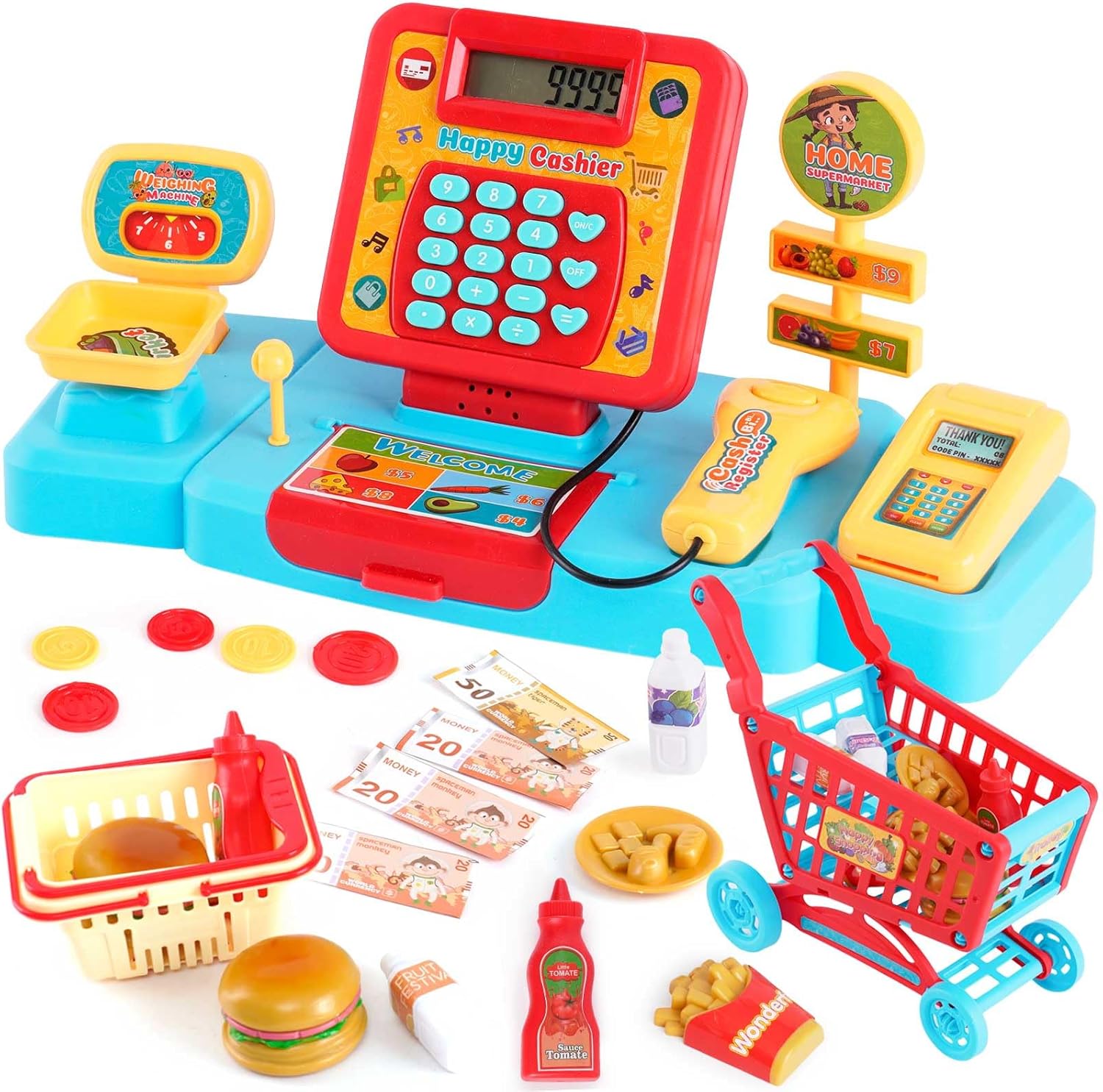 Electronic Cash Register Toys with Shopping Cart Scanner