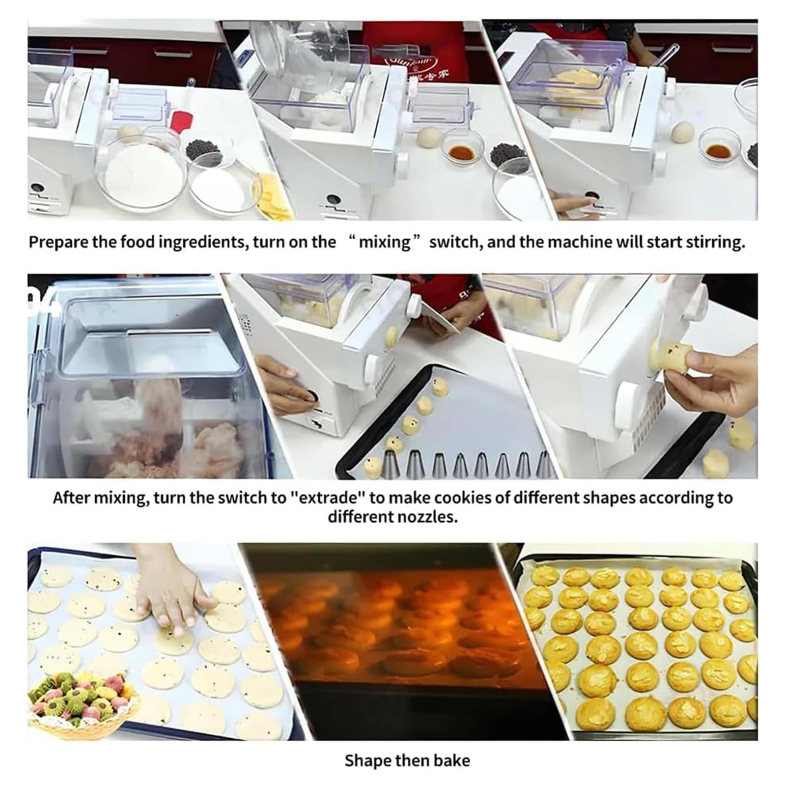 Macchina automatica per biscotti da 180 W, con 8 ugelli e 6 stampi per biscotti, produzione rapida e uniforme per pasticceria e cucina