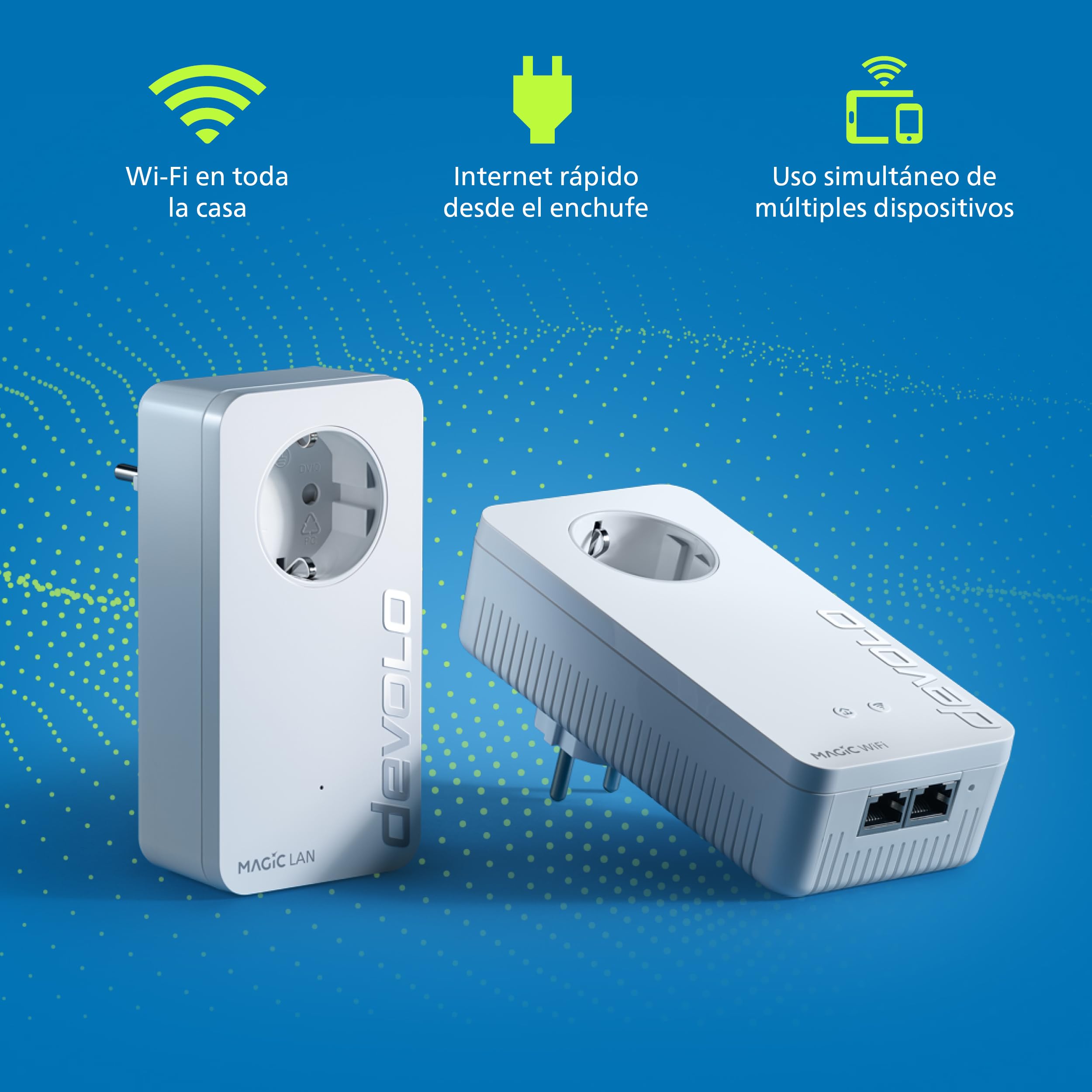 devolo Magic 2 WiFi next Starter Kit, adaptador WLAN Powerline de hasta 2400 Mbit/s, red WLAN, enchufe WLAN, 2 puertos Gigabit LAN, dLAN 2.0, color blanco