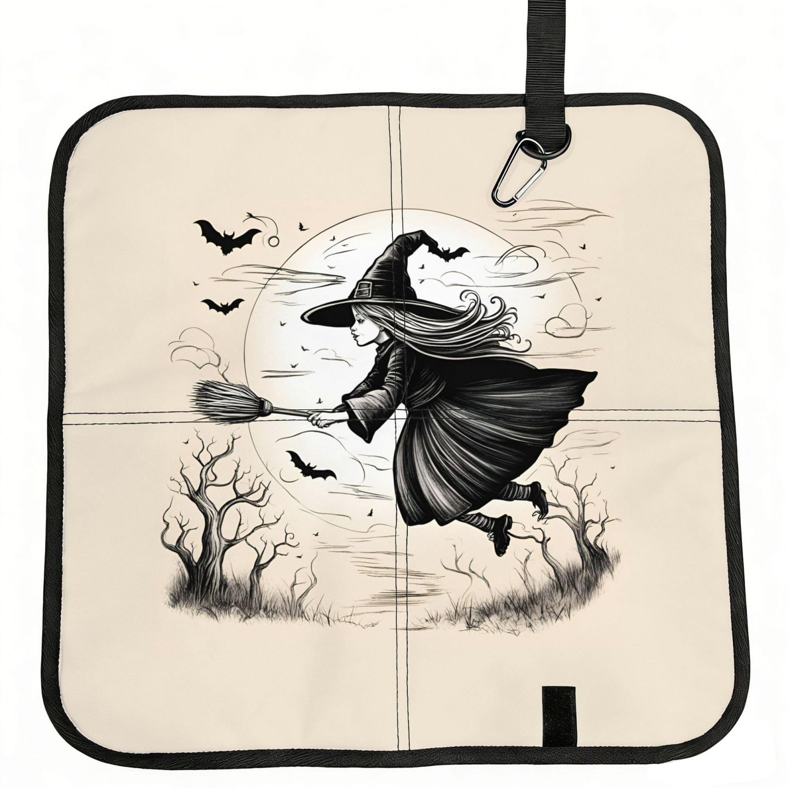 NImongt Halloween Witch Flying Print Portable Chair Pad Foldable Seat Cushion Outdoor Seating Office Picnic Camping