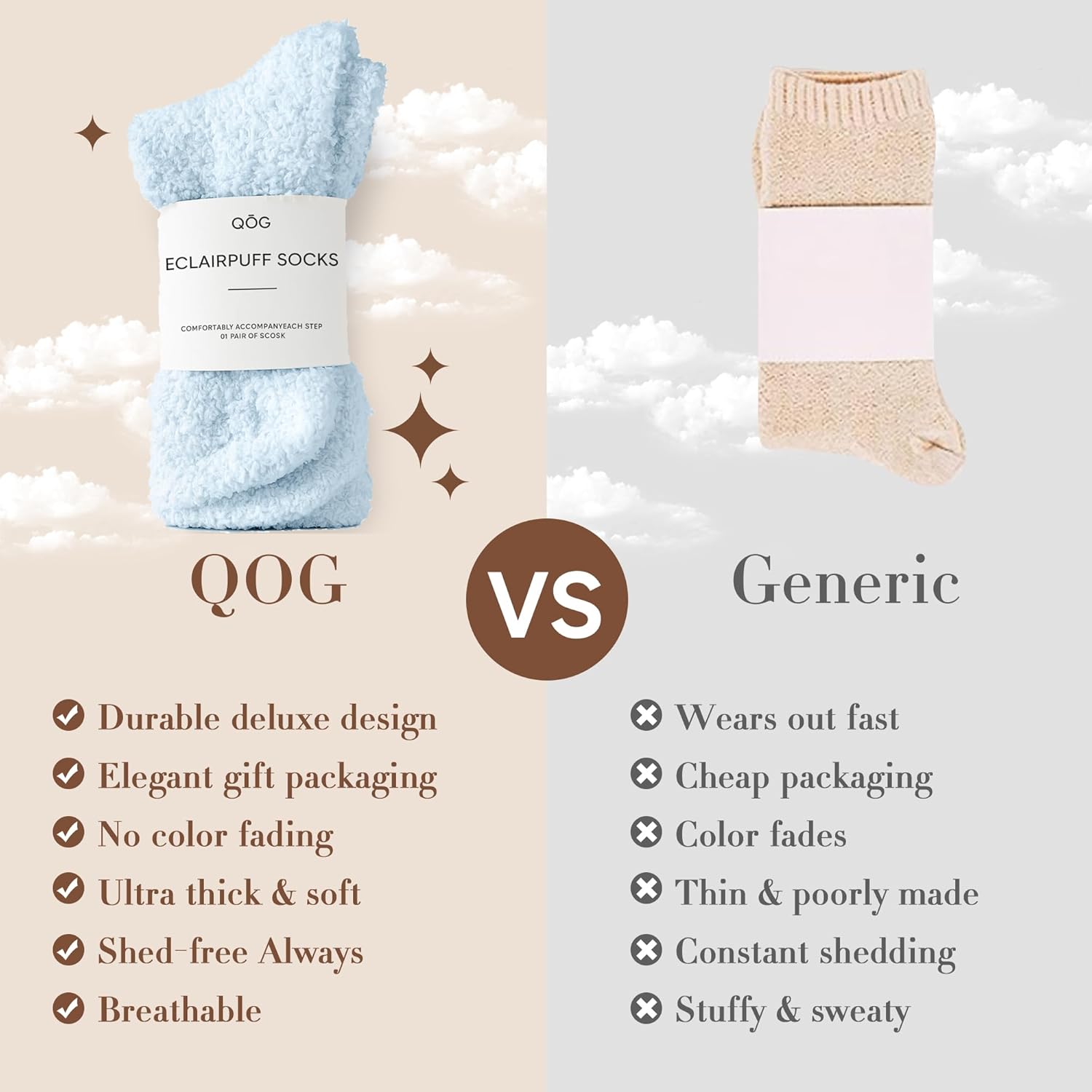 QOG Cozy Cloud Socks - Fuzzy Socks for Women & Men, Warm & Unisex - Soft, Fluffy Sleep Sock - Relaxation Gift