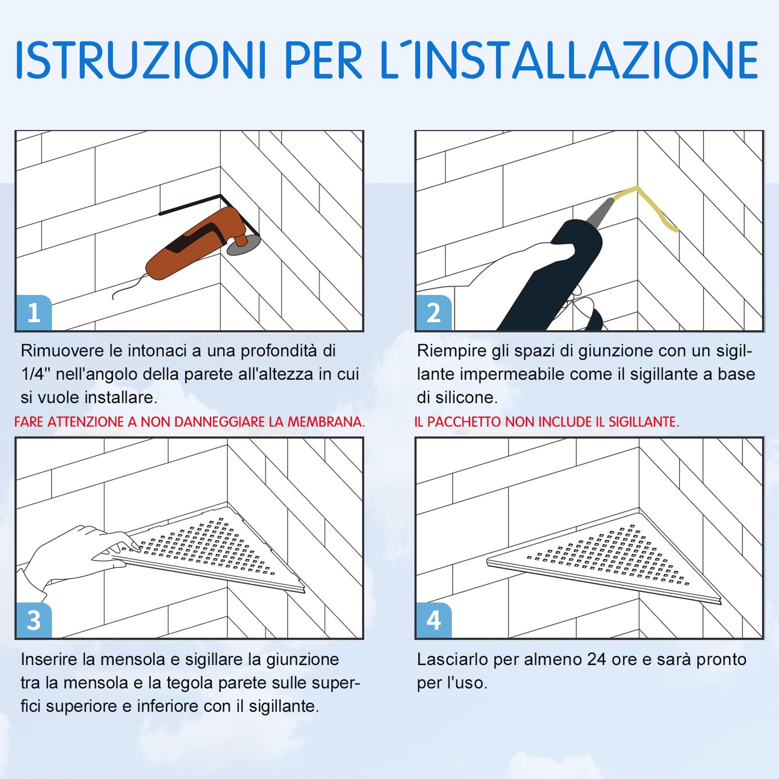 Mensola angolare per doccia in acciaio inox 304, per pareti piastrellate, da incasso, per rinnovamento del bagno (spazzolato, 254 mm, 2 unità)
