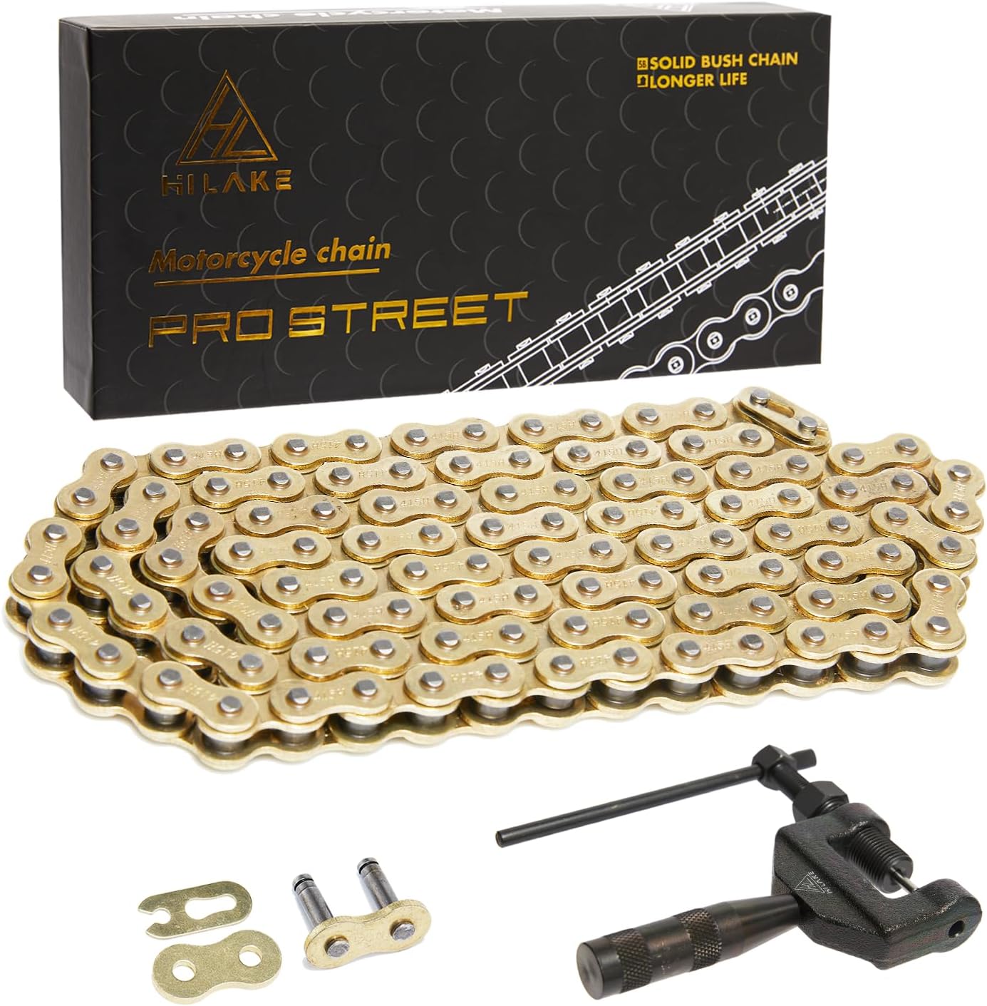 415 Motorcyle Chain 110 Links Non O-Ring with Connecting Master Link and Chain Breaker Heavy Duty Drive Chain for Motorcycle Bicycle Go Kart Mini Trail Bike