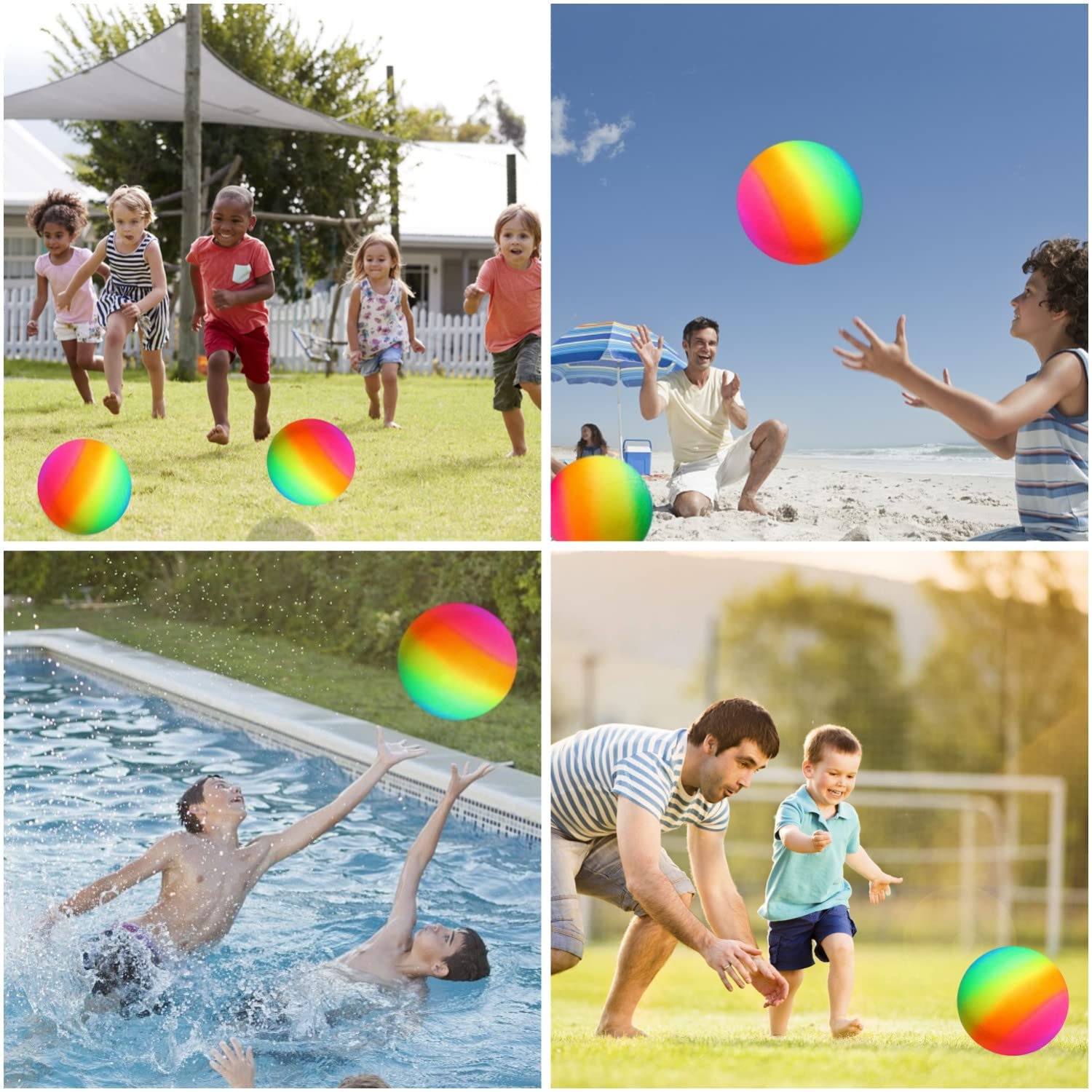 Bola de patio de recreo, 8.5 pulgadas de arco iris Kickball para niños y adultos, para interiores y exteriores, balón de balonmano, juego de cuatro bolas cuadradas 7