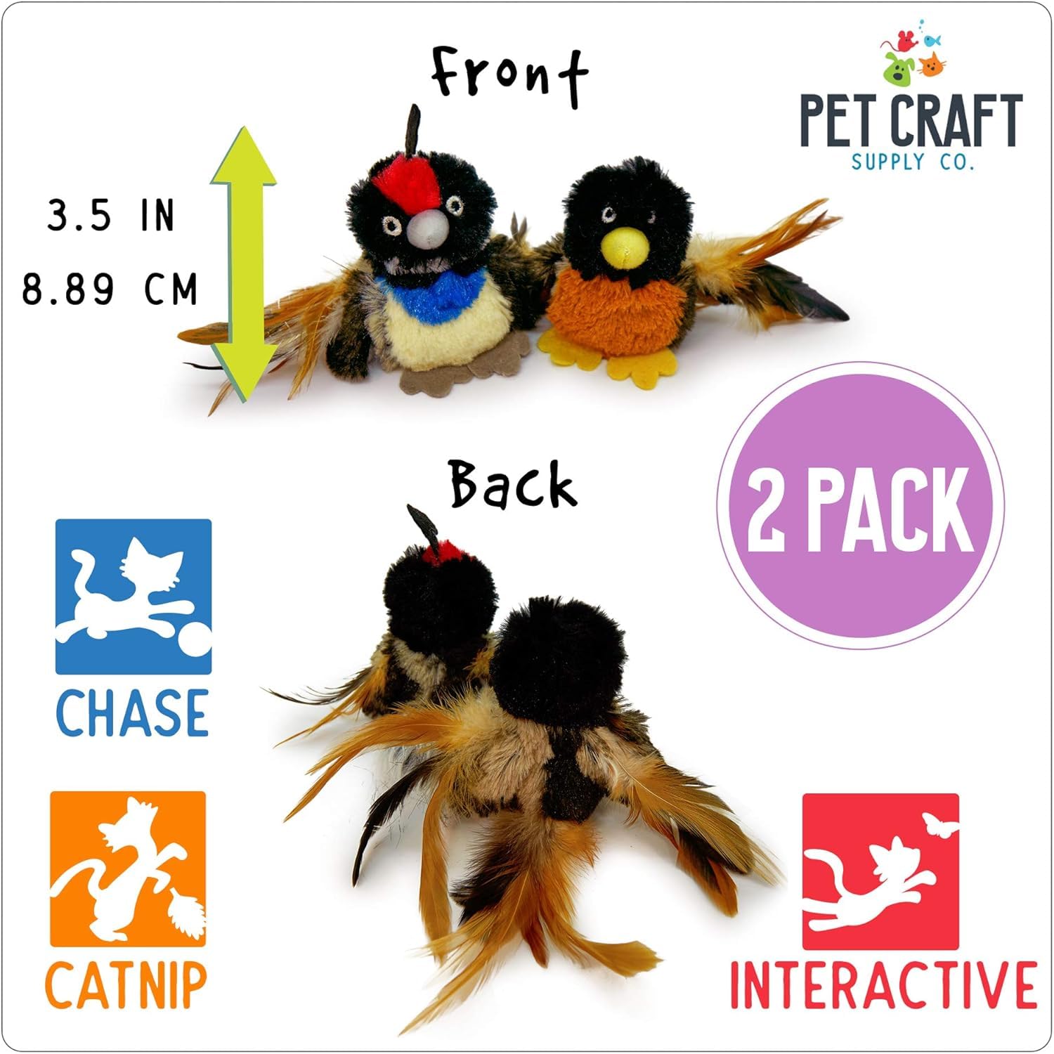 Pet Craft Supply Co. Batty Bird & Quirky Quirky Funny Cuddling Chasing Irresistible Estimulante Suave Peluche Alivio del Aburrimiento Interactivo Relleno de Catnip Juguete para Gato con Plumas