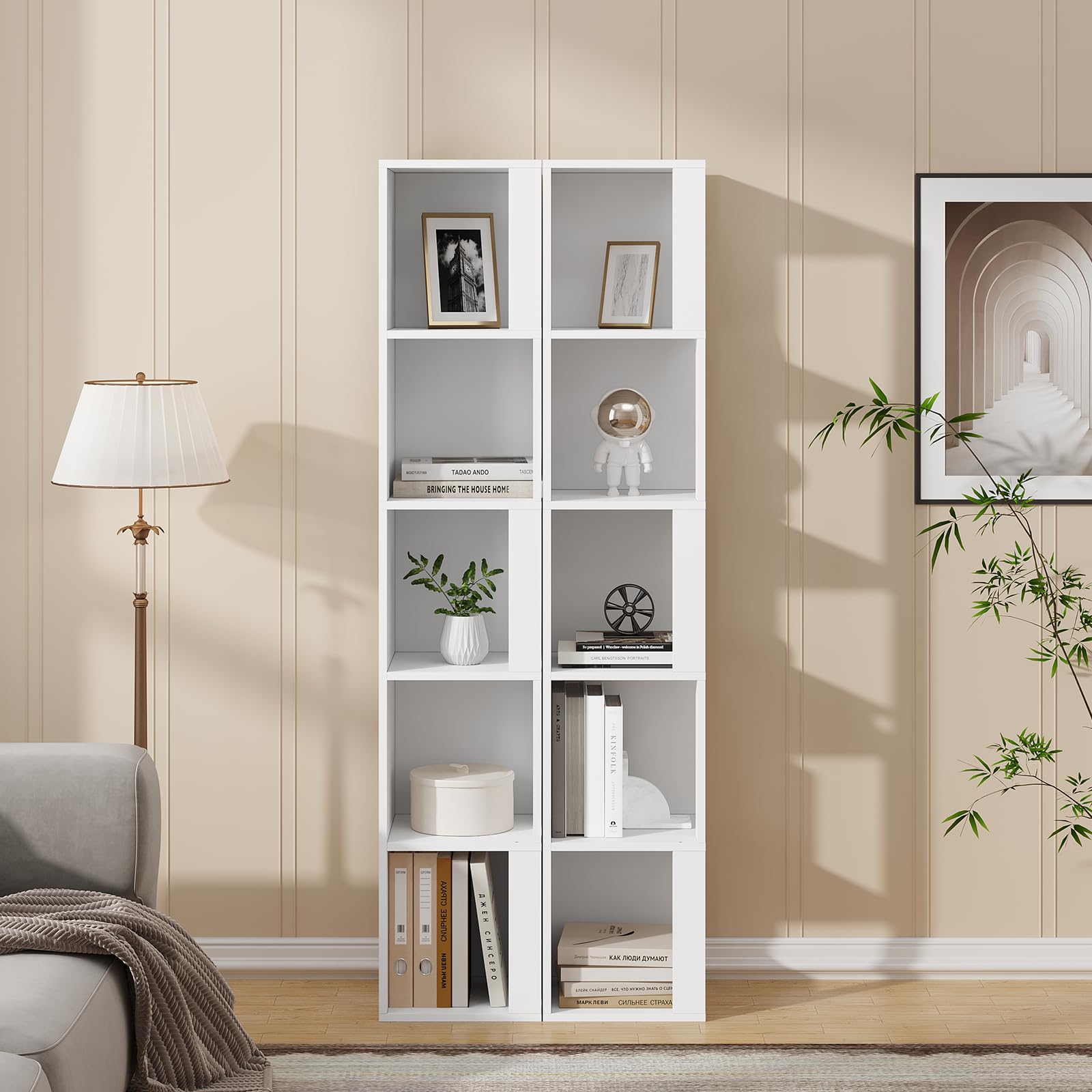 eSituro Libreria de 5 Niveles, Estanteria Vertical para Libros | Libreria Alta y Estrecha, Estanteria de Almacenamiento para Estudio, Oficina y Salón, Blanca, 30x159x30 cm
