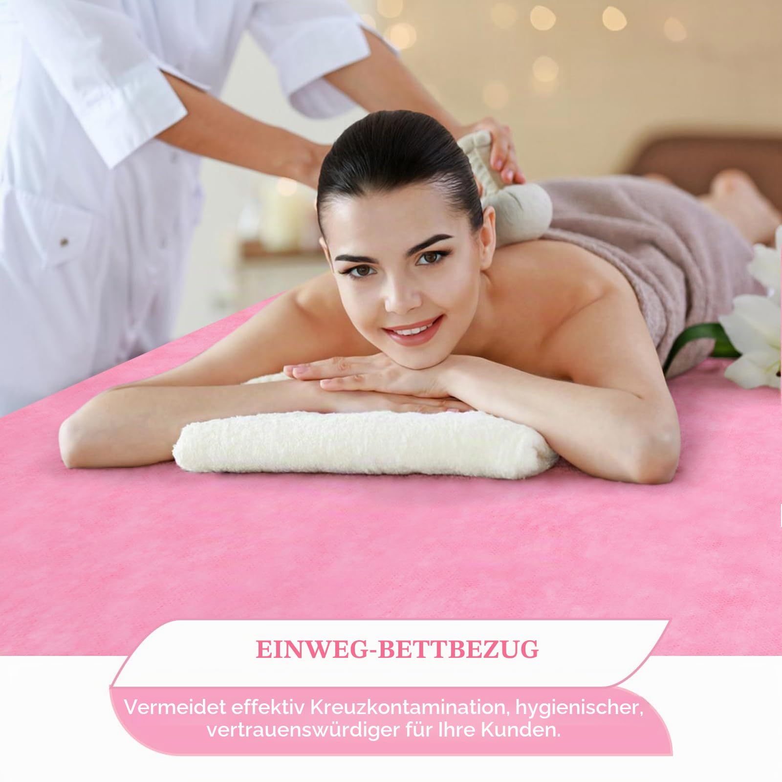 Abdeckung für Massagebetten, Einweg-Bettlaken, 100PCS Einweg-Massage-Spa-Bettlaken, weiche Vliesstoff-Massagetisch-Bettlaken-Schutzbettdecken für Schönheitssalon,Spa,Massage,Hotels, 180 x 80 cm (Rosa)