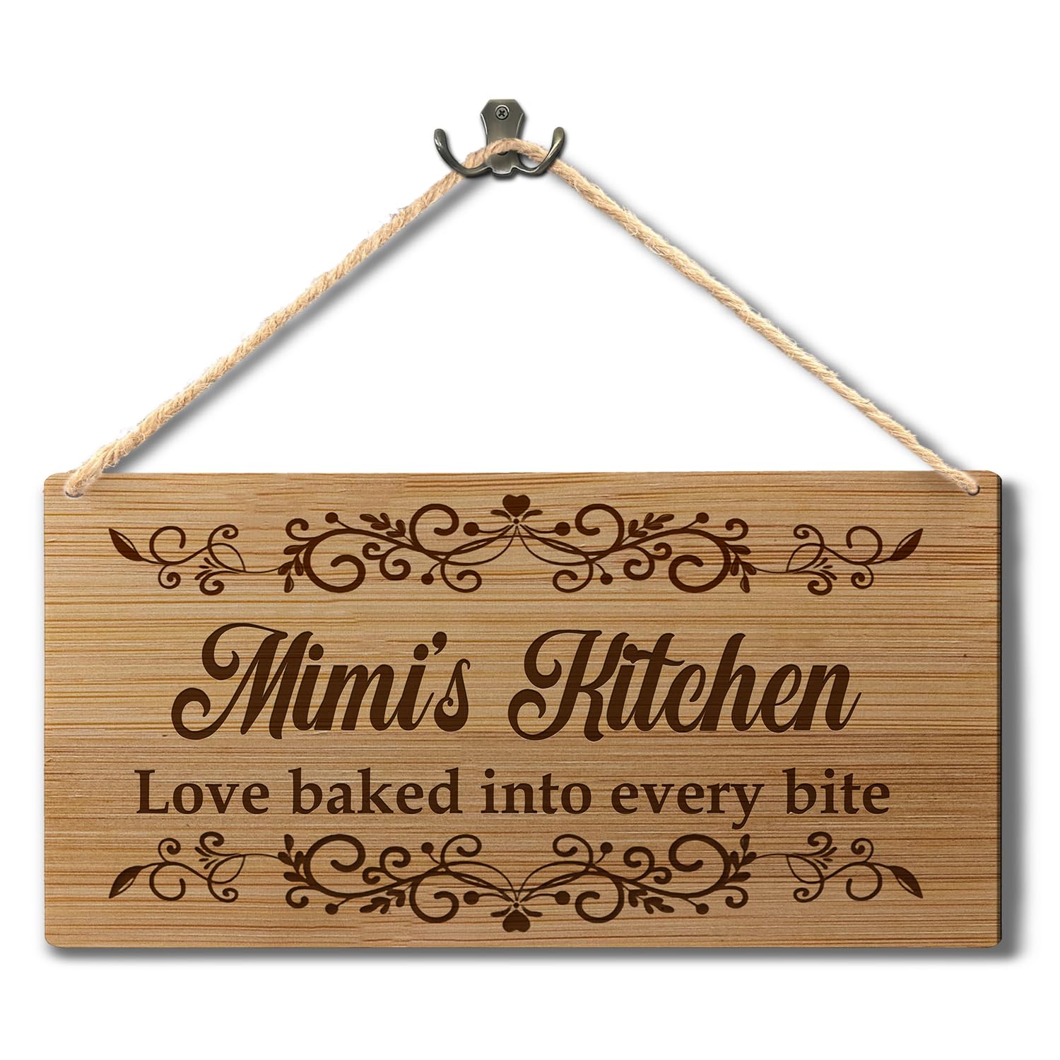 Mimi's Kitchen Wooden Wall Hanging Sign - Grandma-Themed Kitchen Decor for Dining Rooms, from Grandkids to Mimi, 12X6 Inch