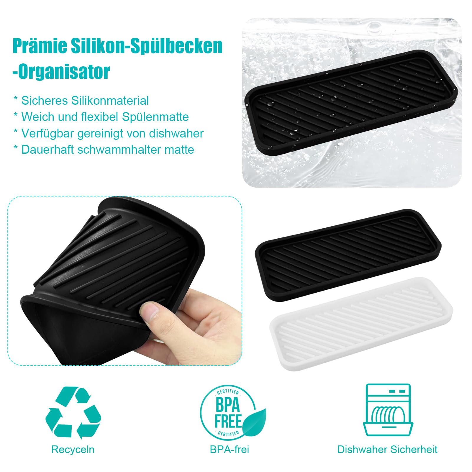 Meiliweser Silikon-Seifenschale Mit 5° Neigung – Ablaufauslauf Für Badezimmer & Küche, Rutschfeste Unterseite, 12,7 X 10,2 Cm (schwarz)
