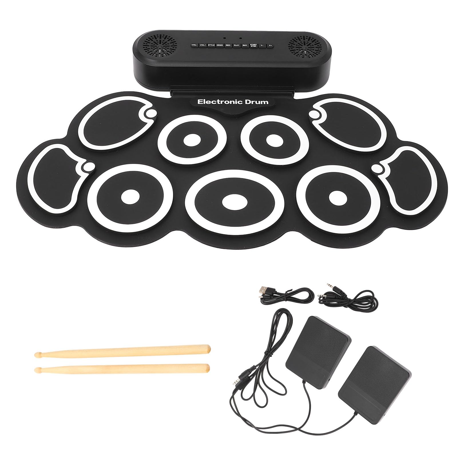 Jeffergarden Kit di Batteria Elettronica Pieghevole con Batteria, Altoparlanti Integrati e Uscita per Cuffie per Principianti e Amanti della Musica
