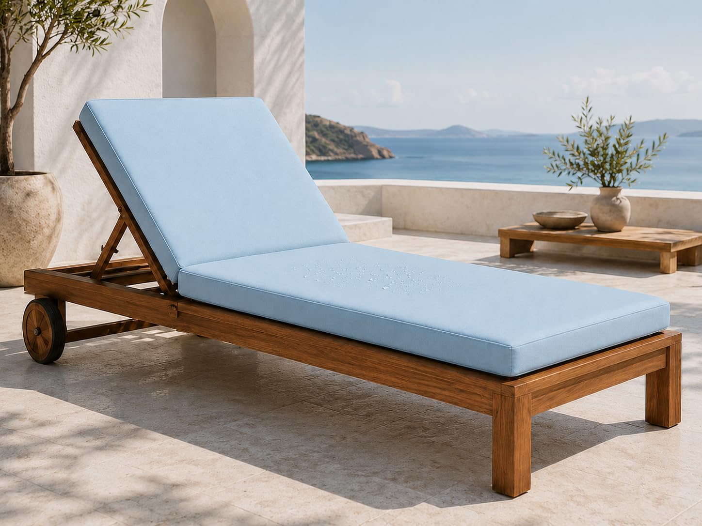INSAFIANS Waterproof Sun Lounger Cushion – Outdoor Garden Recliner Pad Removable Zipper Cover Sunbed Cushion (SKY BLUE)