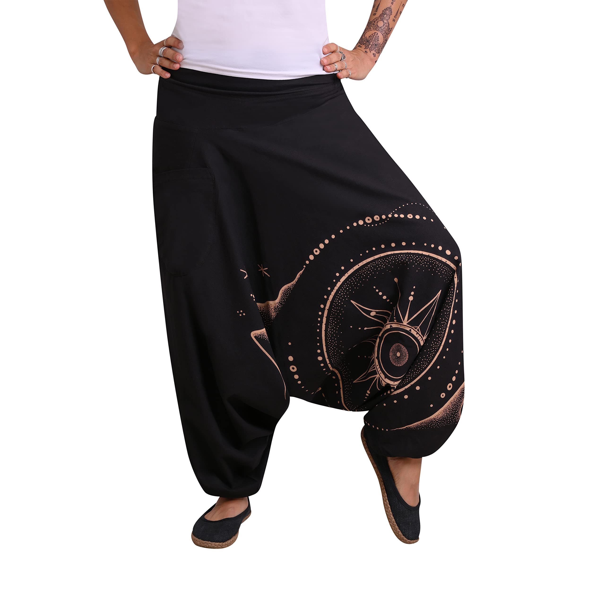 virblatt - Pantaloni Harem Donna & Pantaloni Harem Uomo | Cotone | Pantaloni Cavallo Basso Larghi Hippie Leggeri Etnici