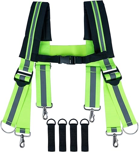MELOTOUGH Tirantes de seguridad para cinturón de herramientas, tirantes reflectantes, espalda en H, tirantes de trabajo resistentes (Hi Vis Lime)
