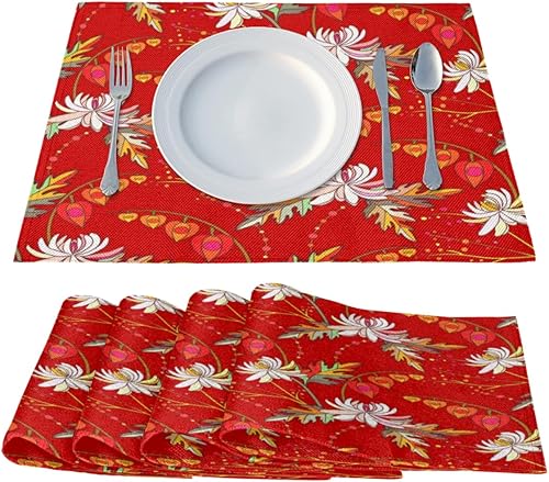 Miniatura 2 de Spring Flower Pattern Placemats Set of 4 Table Mats Washable Placemat Waterproof Place Mats for Party Home Dining Table Decor 18x12 in