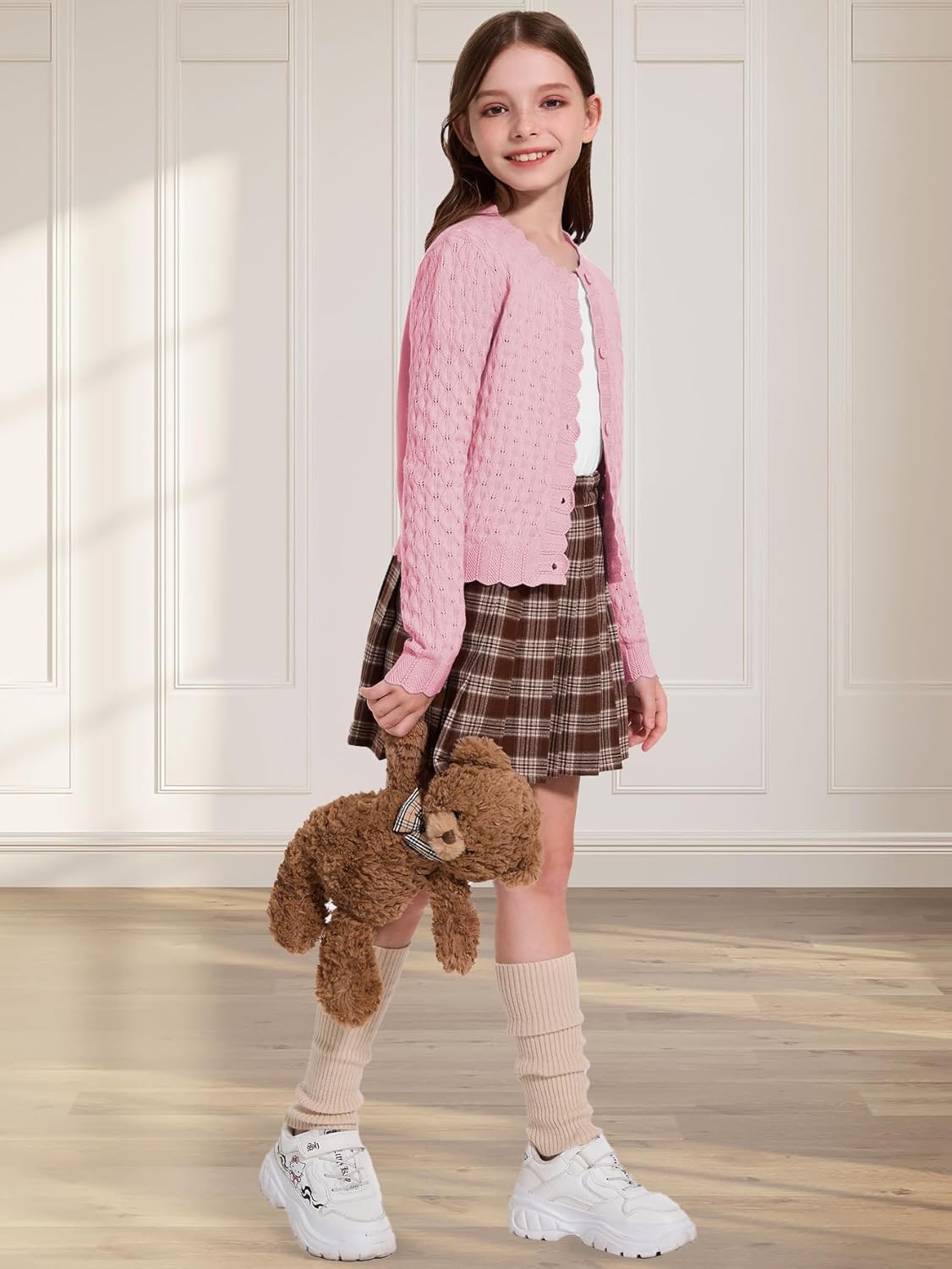 YKR Girls Cardigan Sweaters Long Sleeve Cable Knitted Cropped Sweater Button Closure Tops 5-12Y - Image 6