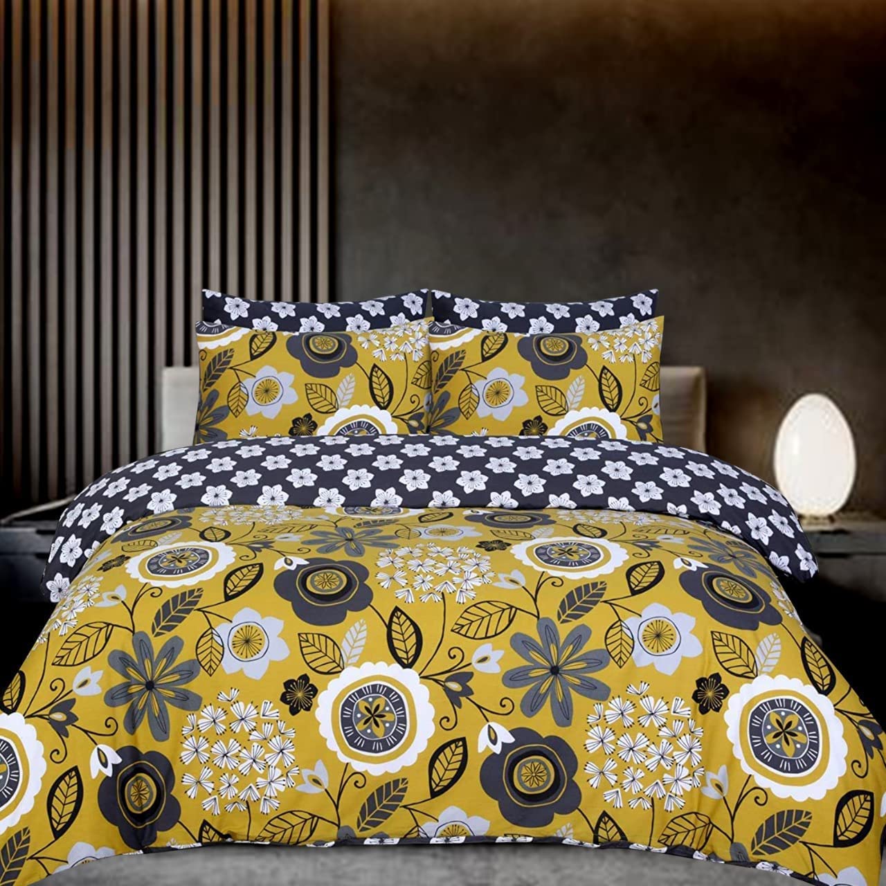 Indus Textiles100% Egyptian Cotton 200 Thread Count Hotel Quality Luxury Reversible Printed Duvet Cover Sets - Aili Mustard - Double