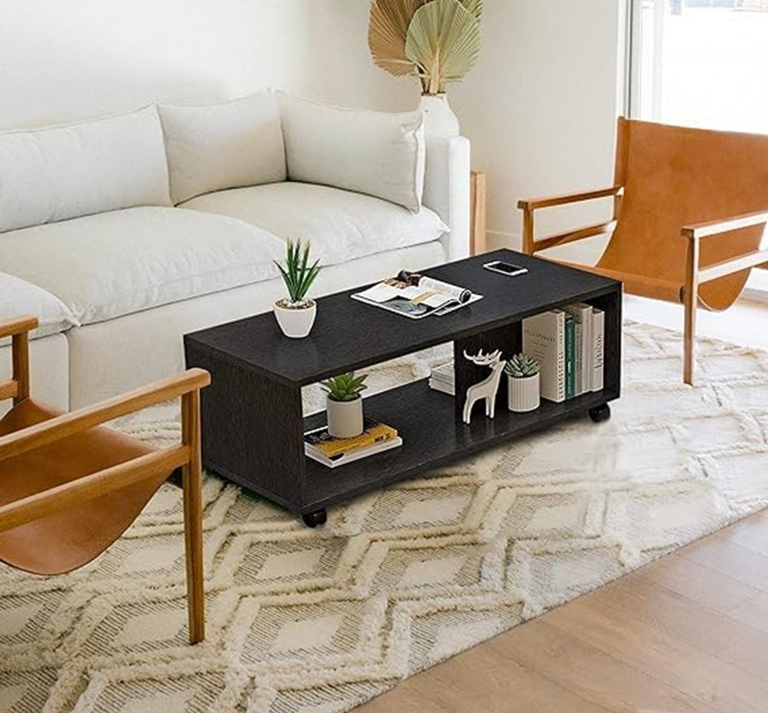 Omni Furniflex Engineered Wood Coffee Table with Wheels, Open
