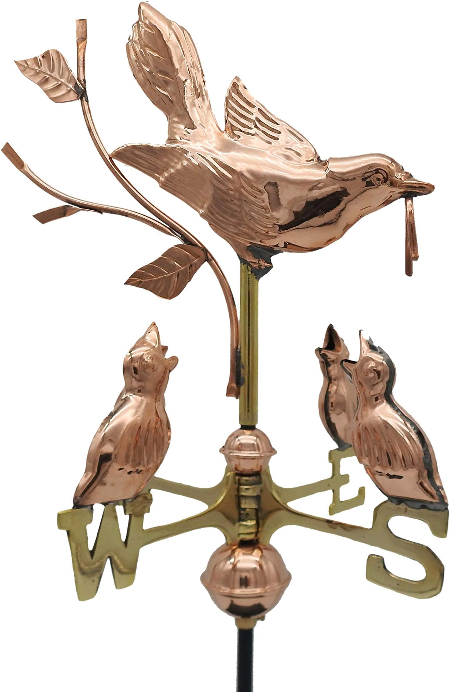 East Coast Weathervanes and Cupolas Garden Mother Bird and Chicks Weathervane Polished Copper (Copper, W/Roof Mount)