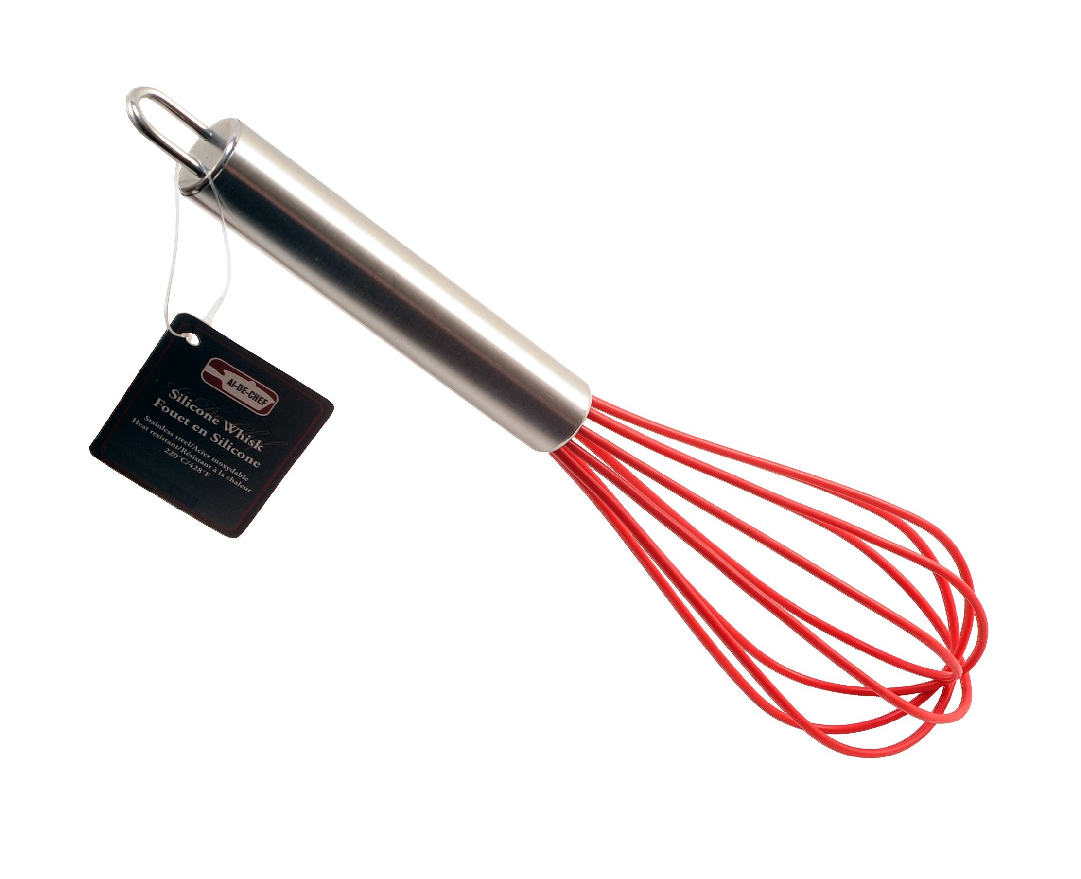 Silicone Whisk and Basting Brush - Stainless Steel & Silicone Whisk for Blending, Whisking, Beating & Stirring - Silicone Basting Brush, Pastry Brush, BBQ Brush. By Ai-De-Chef (2-Pack, Red)