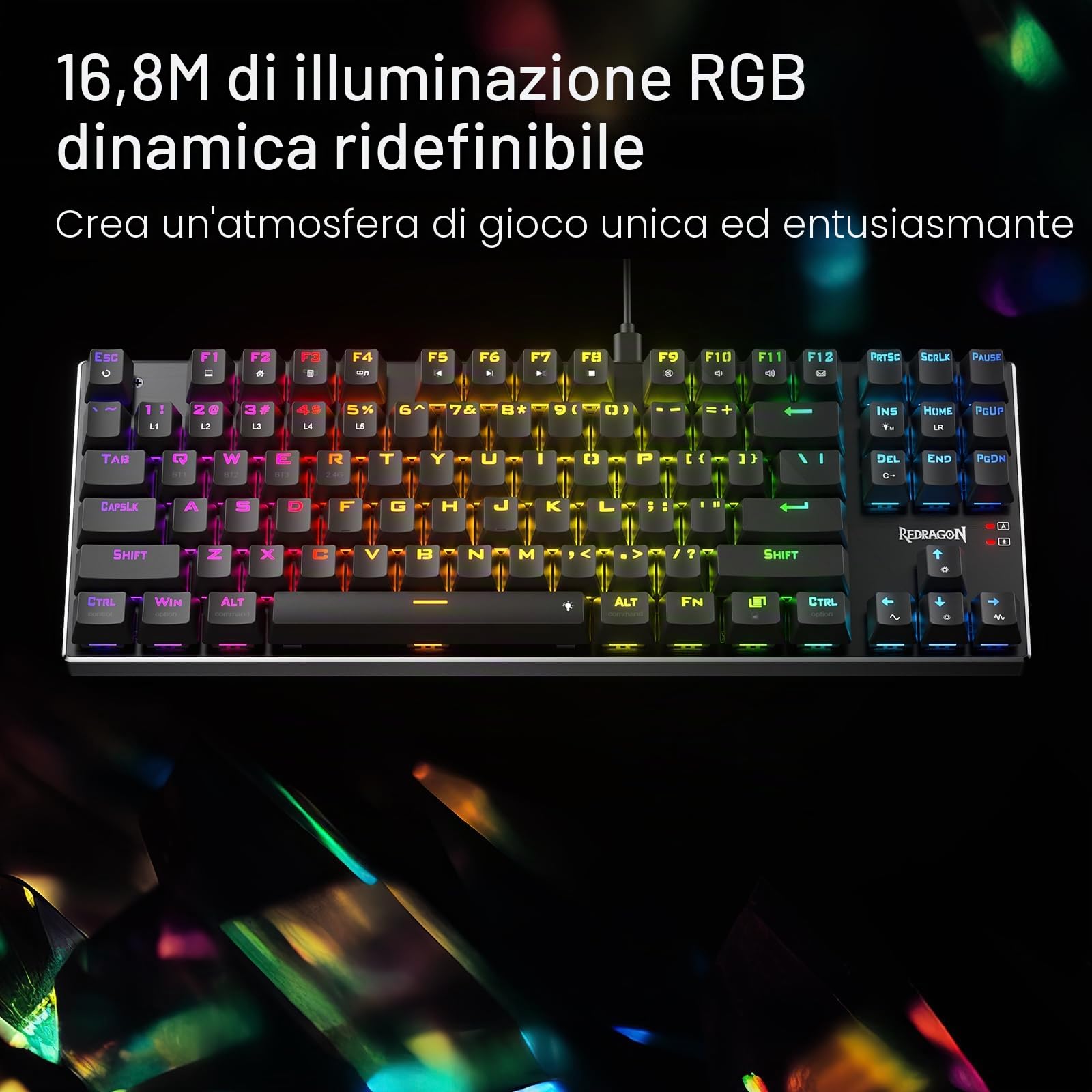 Redragon K660 Tastiera Gaming 80% Cablata Base Alluminio US | Interruttore lineare silenzioso, scambio a caldo migliorato, base alluminio, design compatto TKL, layout US