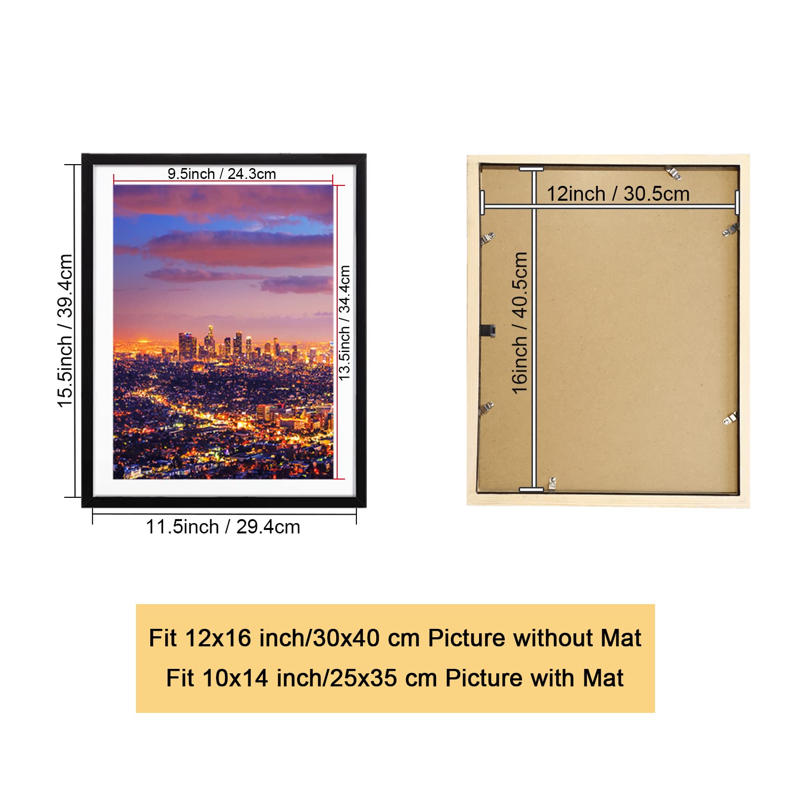 Diamond Painting Frame 30x40cm Diamond Painting Canvas 12x16in with Mat Diamond Art Frames 2 Pack,Natural Solid Wooden, Protection Glass, Back Mat and Hanging Kit for Wall Display-Black