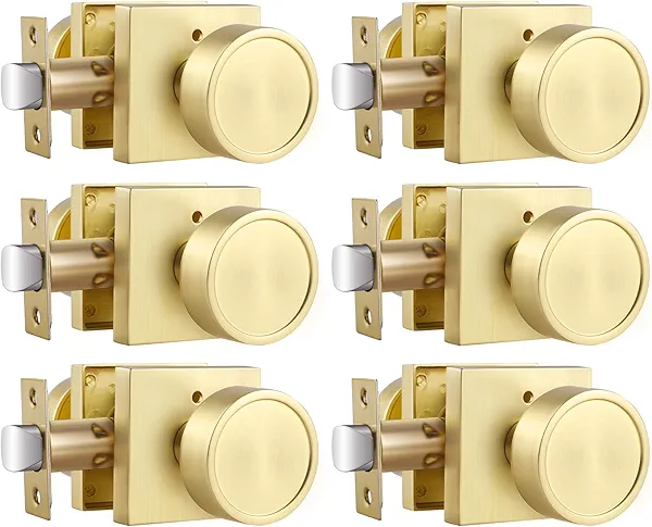 Haidms Gold Door Knobs Interior, Zinc-Alloy Heavy Duty Round Brushed Gold Privacy Door Knobs for Bedroom Modern Bathroom Interior Door Lock Bulk(6 Pack)