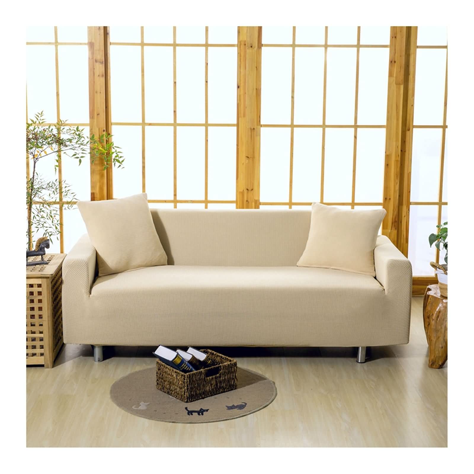 Housse canapé 1 place protecteur de sofa extensible beige