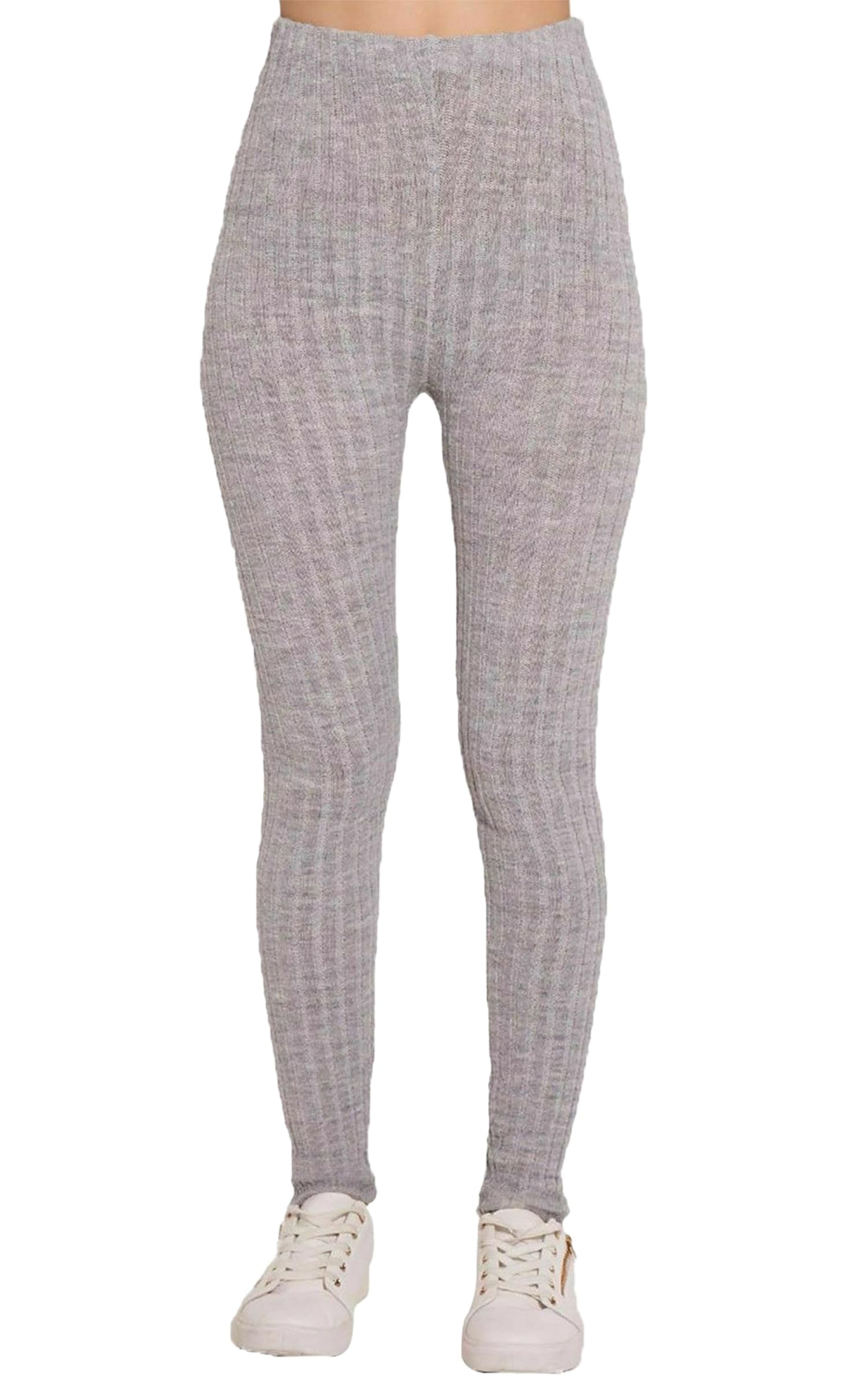 H&F Women’s Chunky Knitted Ribbed Thick Plain Full-Length Leggings Stretchy Warm Winter Pants Size (Grey, 20-22)