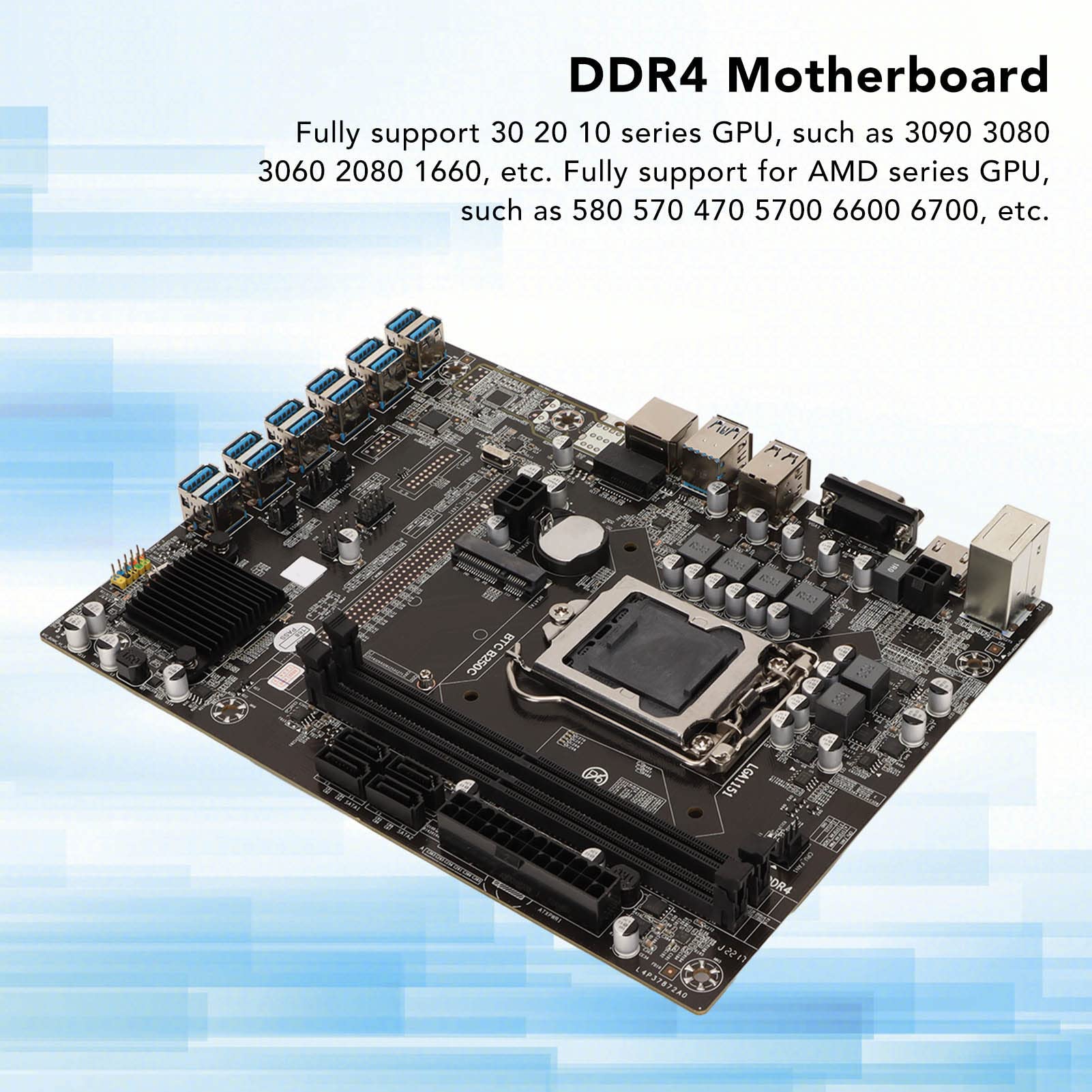 Mining Motherboard, 2 Channel DDR3 Gigabit LAN 4 SATA2.0 M.2NVME PCIE1X 6  USB2.0