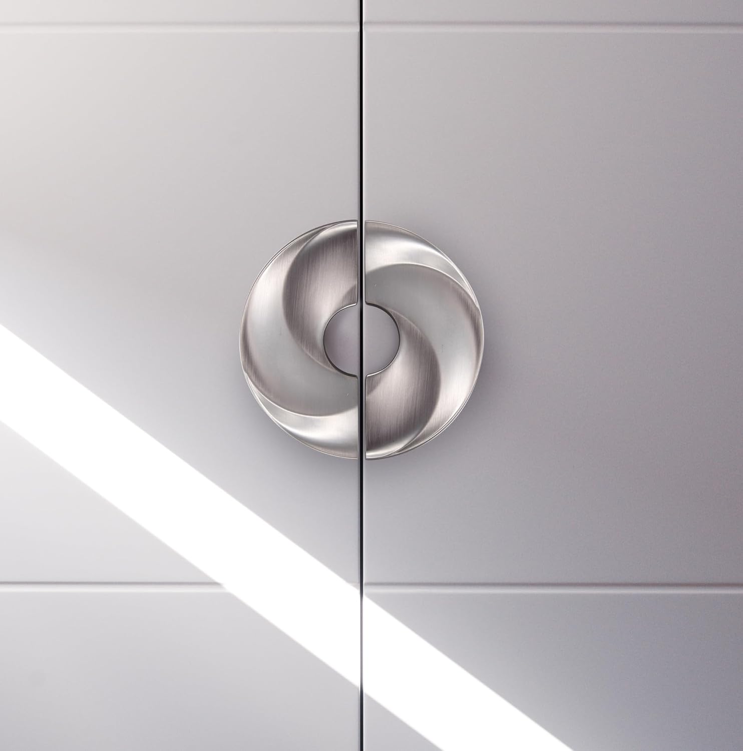 2 Pack Solid Brass Semicircle Cabinet pulls ，Brushed Silver Finish ，Modern Furniture Hardware for Kitchen, Bathroom, Half-Moon Drawer Handles knobs (2, Brushed Silver)