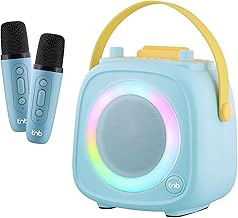 T'nB - Karaoke Bluetooth Speaker, Christmas Gift Idea, 2 Wireless Microphones, 5 Voice Effects, RGB Light Ring, USB and 3.5 mm Jack, Carry Handle, Battery Life 5 Hours, Portable System - Blue