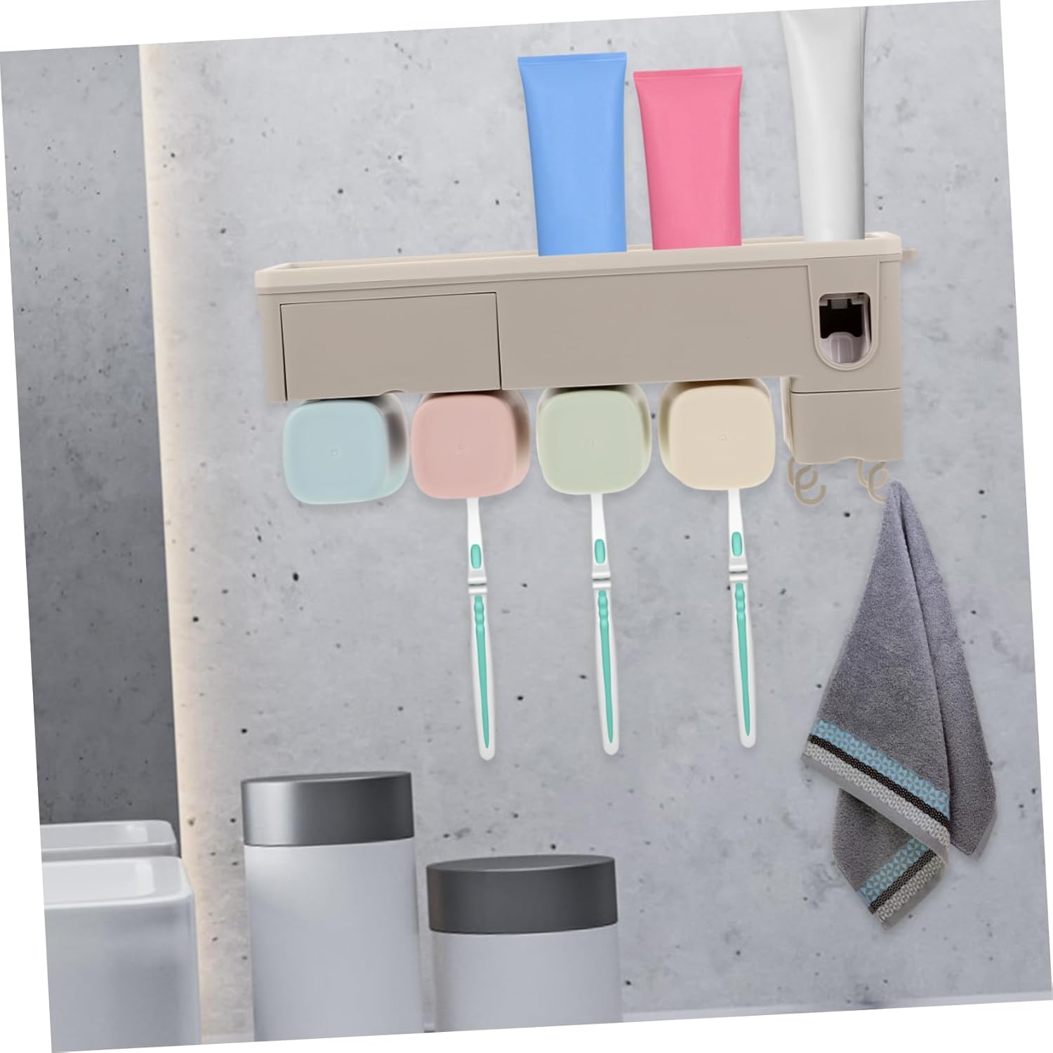 Toothbrush Holder Wall-Mounted Toothpaste Dispenser Multi-Function Bathroom Accessory Adhesive Toothbrush Rack Home Organization