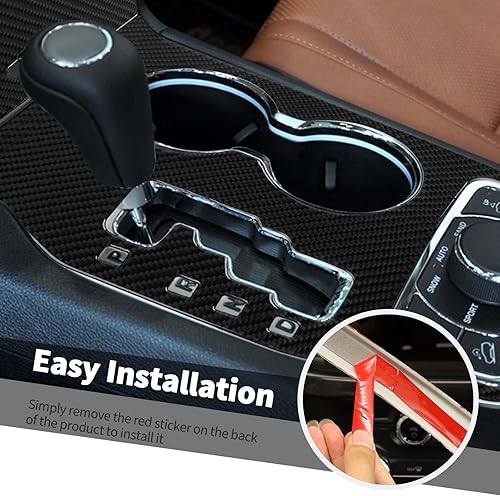 Miniatura 6 de Jimen Compatible con Jeep Grand Cherokee 2011-2013, 2 cubiertas de panel de palanca de cambios, fibra de carbono