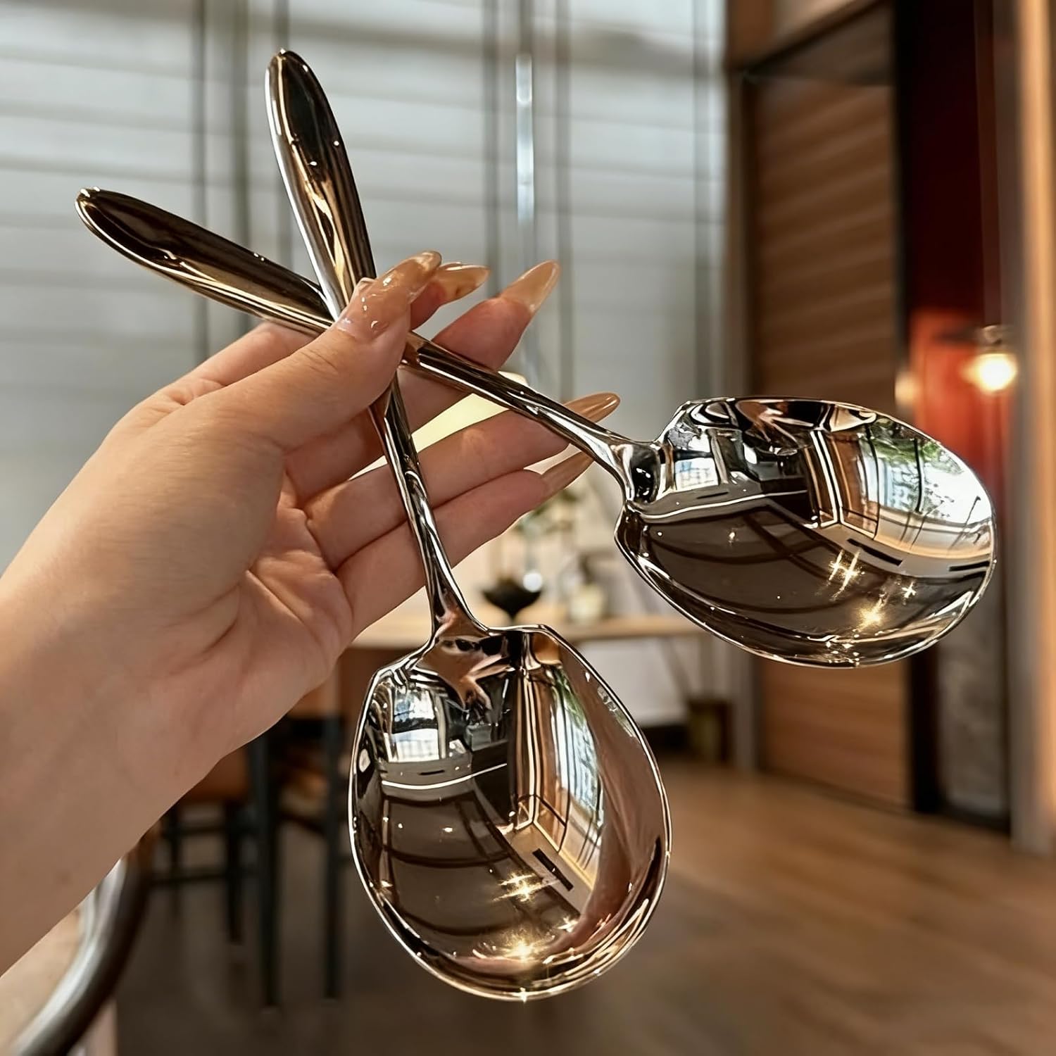2pcs Plus Size Stainless Steel Long Handle Serving Spoon – Durable & Thickened Design for Home, Hotel, Canteen & Restaurant Use - Steel