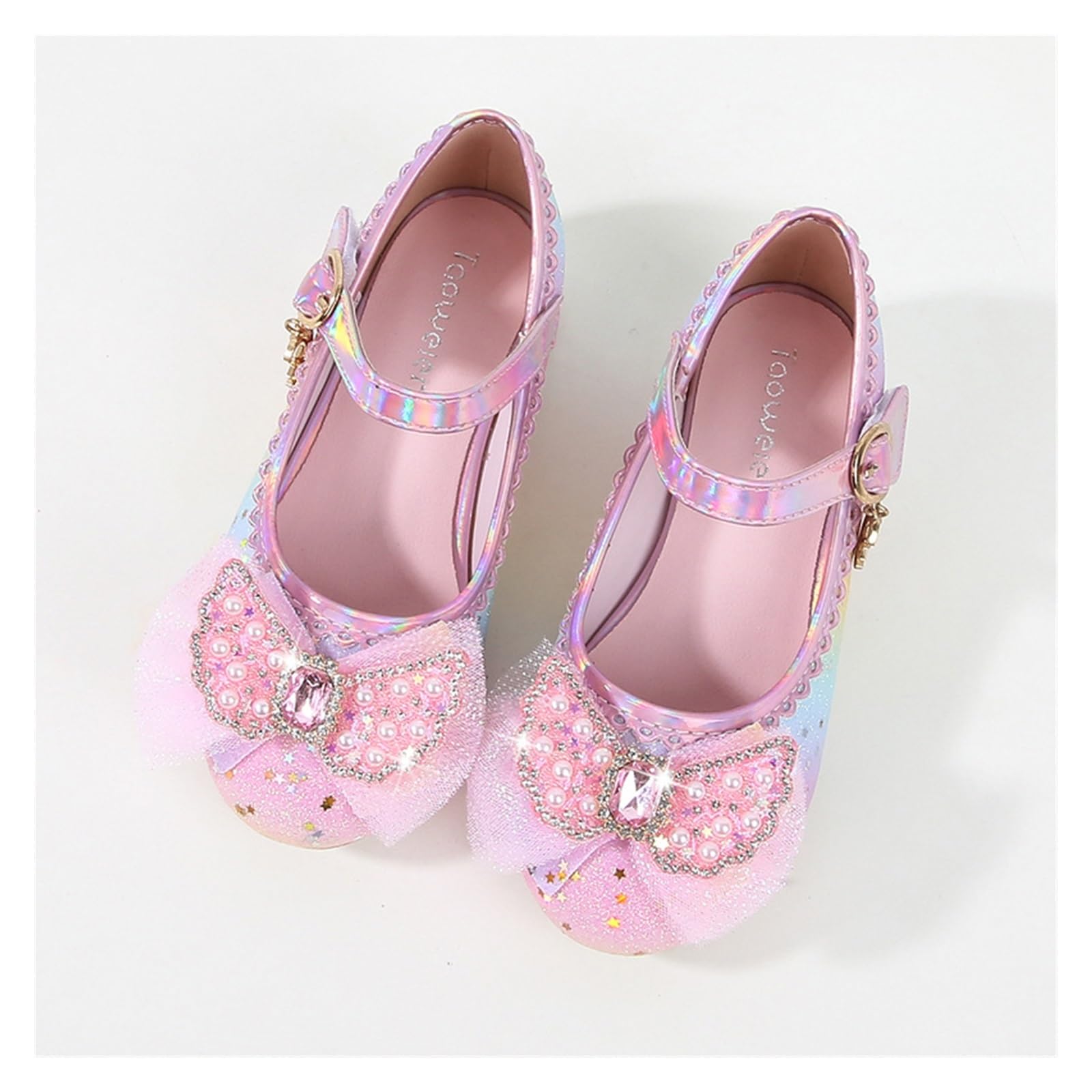 Scarpa Da Ballo Per Bambini Con Glitter Scarpe in pelle for bambini Glitter Arcobaleno Scarpe da principessa for ragazze Festa Matrimonio Paillettes Fiocco Scarpe singole for bambini con tacco alto Pe