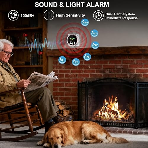 Miniatura 3 de Paquete de 3 detectores de monóxido de carbono y humo, detectores de enchufe para detectores de fugas de gas natural en el hogar, alarmas portátiles