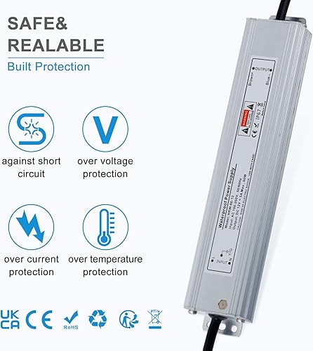 Miniatura 4 de YAYZA! Controlador LED 60W impermeable IP67 fuente de alimentación, 100V-260V CA a 12V CC Iluminación transformadores de bajo voltaje, adaptador de