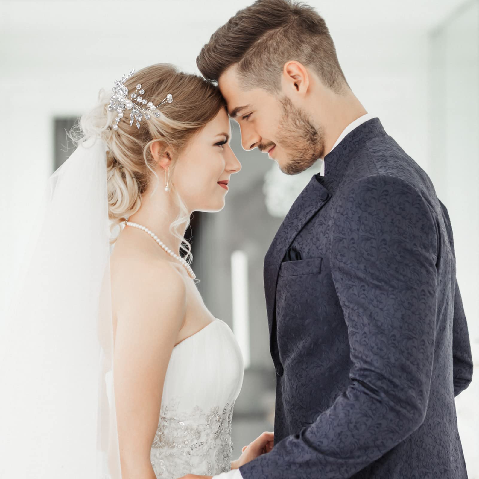 MELLIEX Peine para el Cabello de Novia, Horquillas Pelo Boda de Diamantes de Imitación y Perlas Artificiales Tocado de Novia, Plata